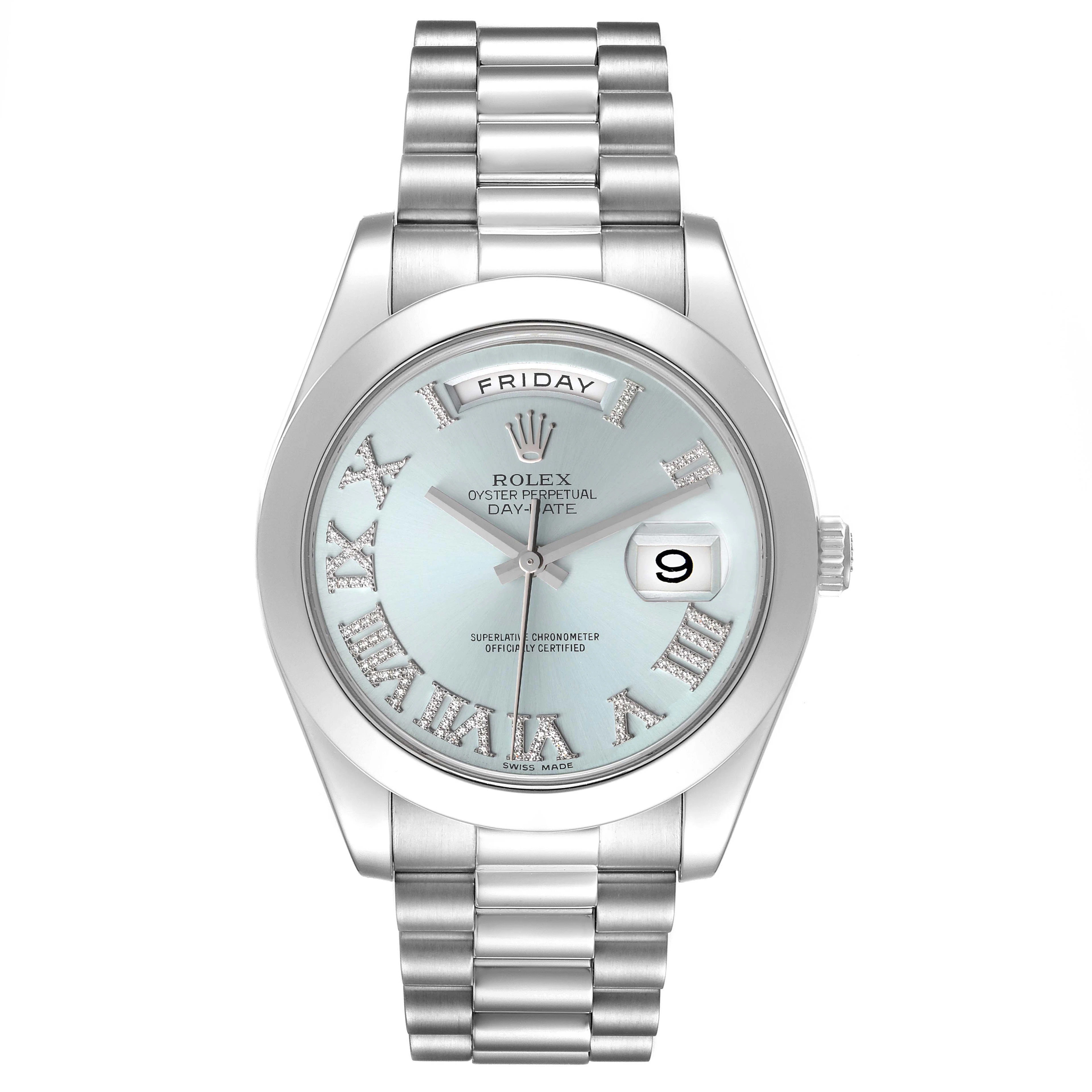 Day-Date II 'Ice Blue' Roman (Reference 218206). A 41mm platinum diamond