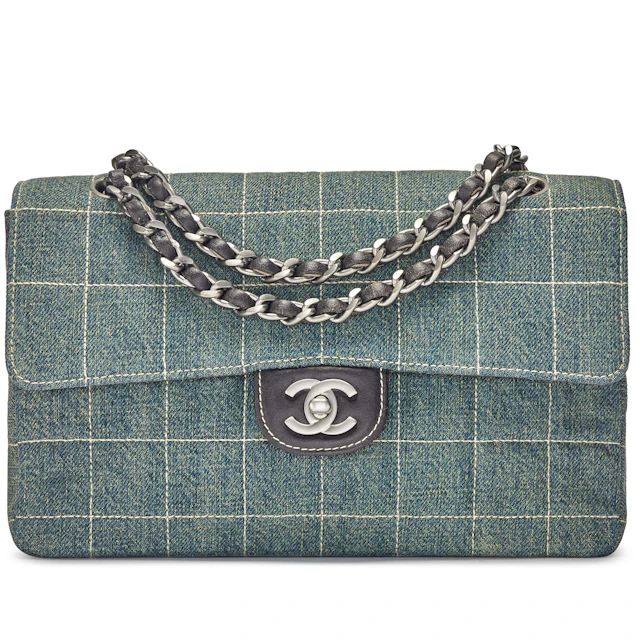 Vintage Blue Denim Chocolate Bar Quilted Flap Bag Ruthenium Hardware, 2000