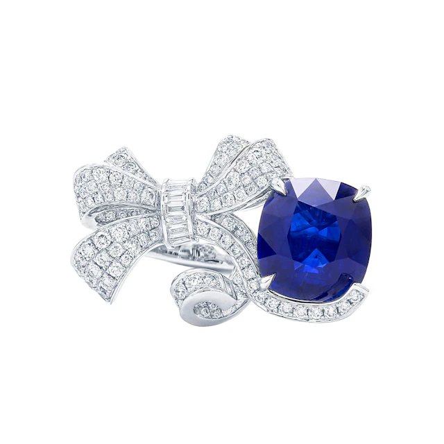 White Gold, 5.65ct Ceylon Royal Blue Sapphire and Diamond Bow Ring