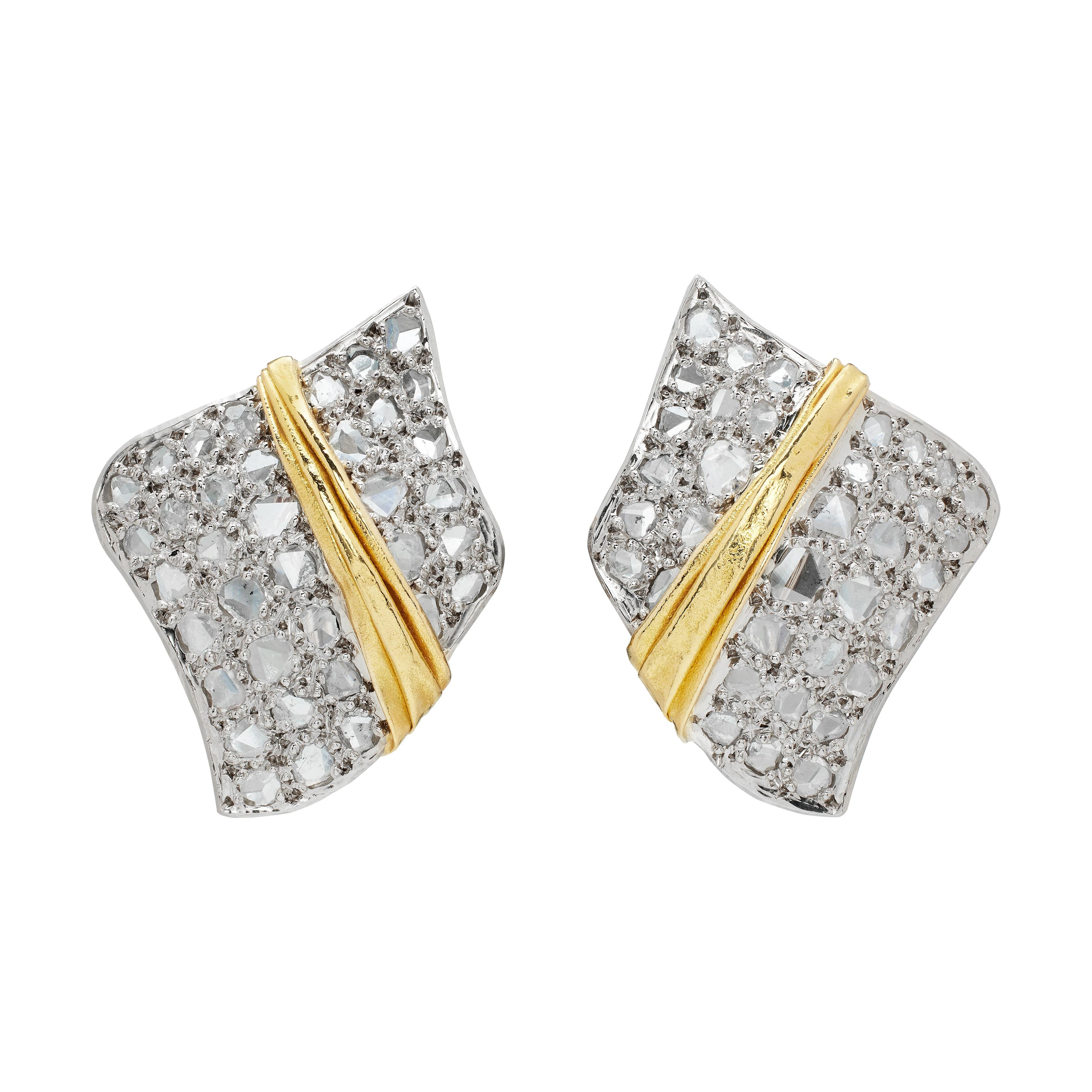 Gold, White Gold, and Diamond Earclips