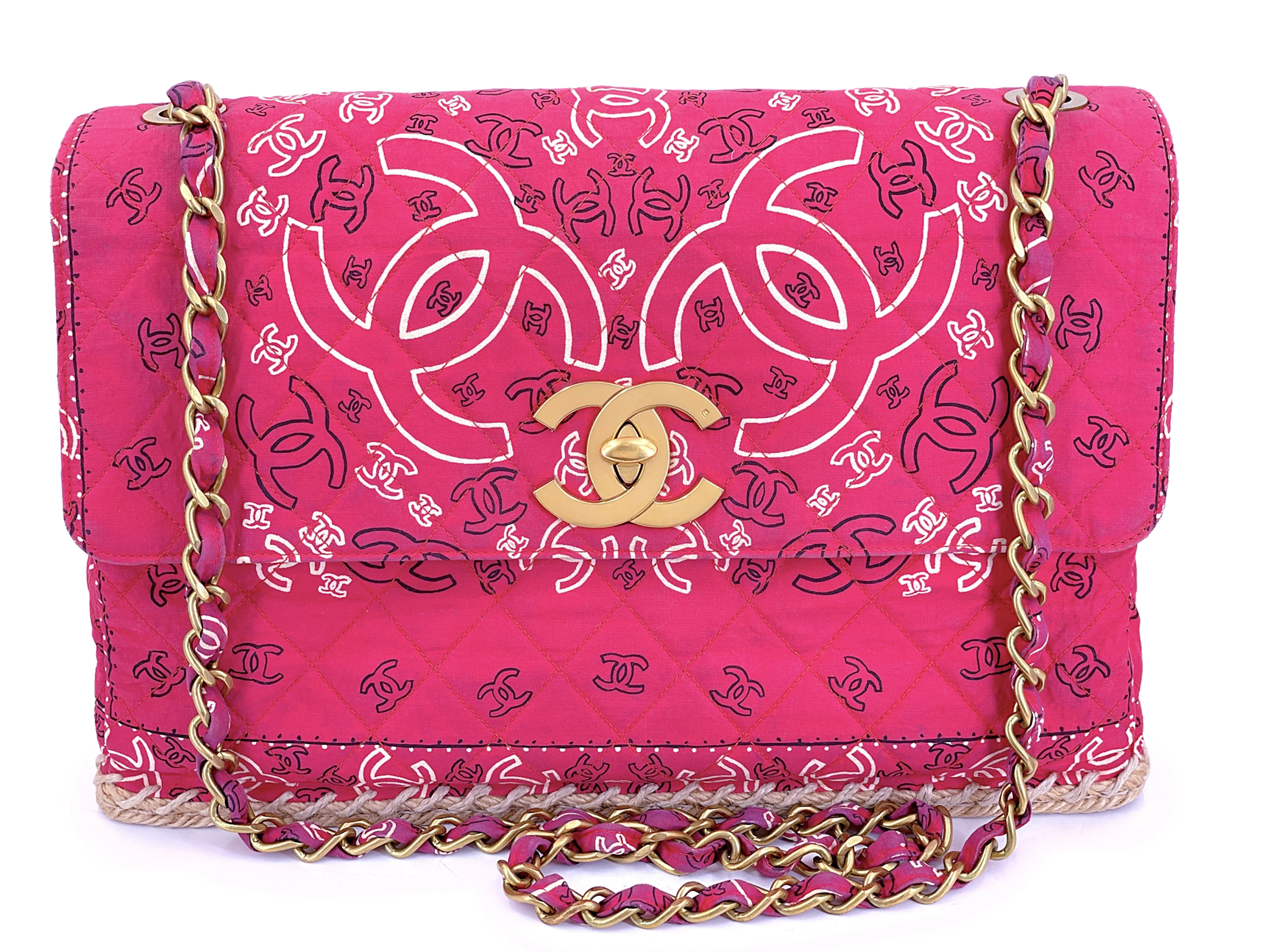 Vintage Dark Pink Paisley Print Bandana Maxi Straw Flap Bag Aged Gold