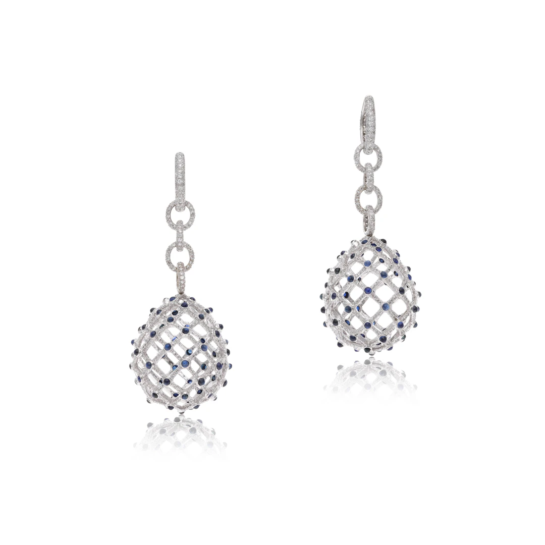 White Gold, Sapphire and Diamond Drop Earrings
