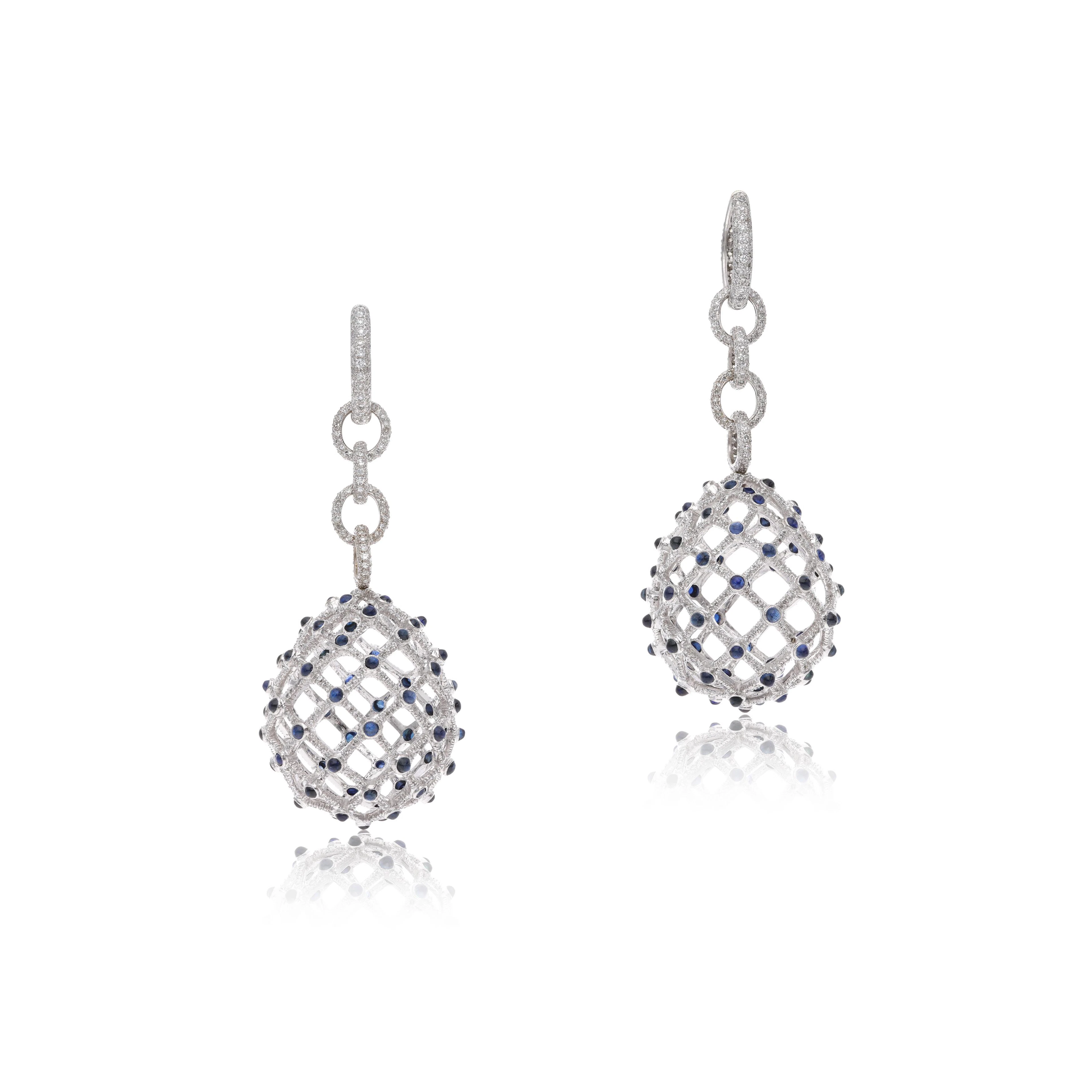White Gold, Sapphire and Diamond Drop Earrings