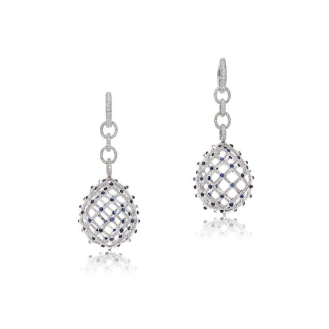 White Gold, Sapphire and Diamond Drop Earrings