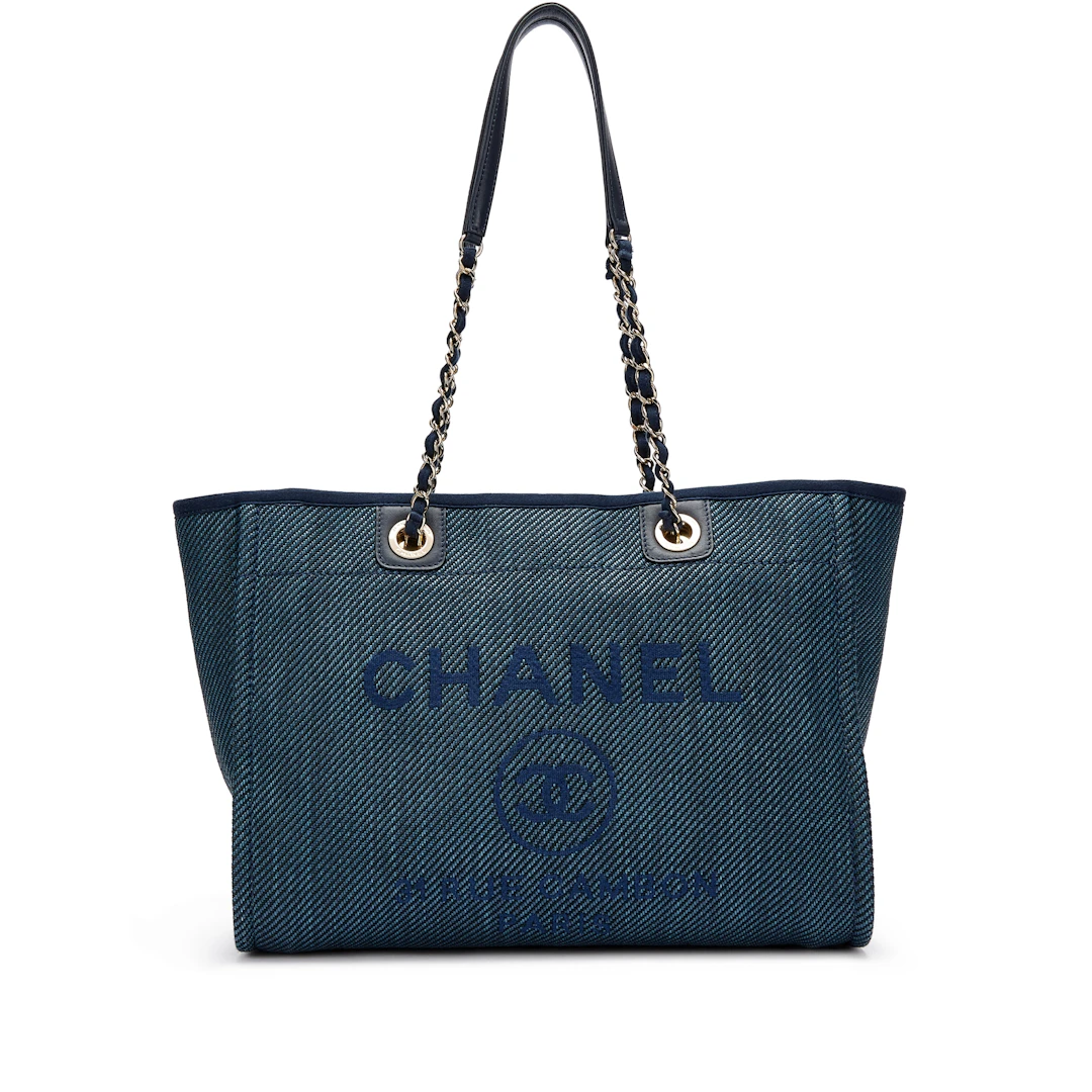 Navy Canvas Small Deauville Tote Pale Gold Hardware, 2020