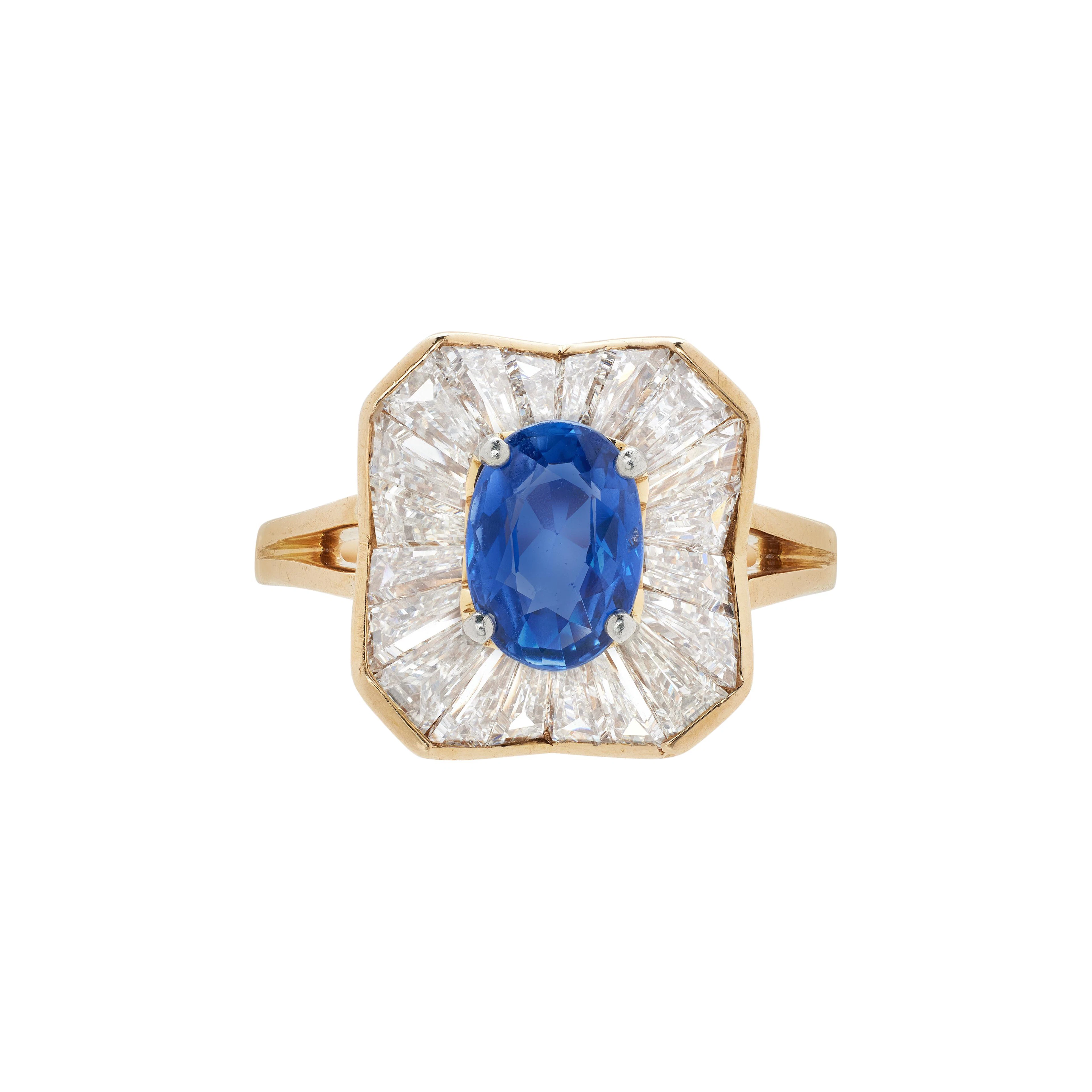 Vintage Gold, Platinum, 1.05ct Ceylon Sapphire and Diamond Ring