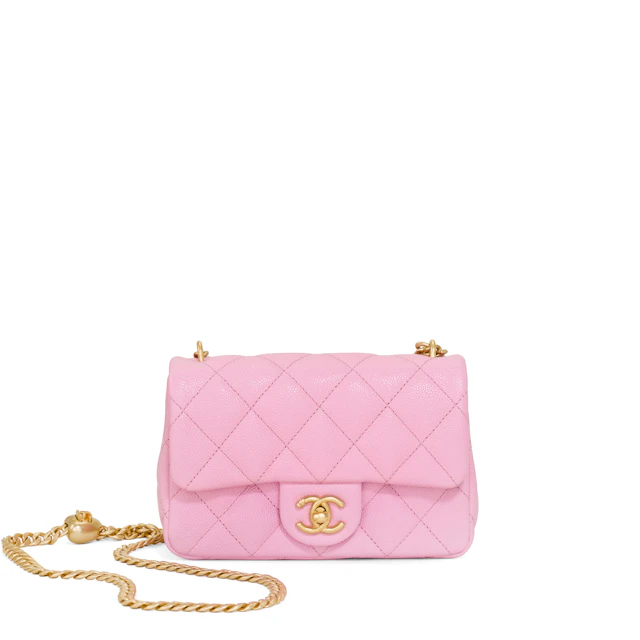 Pink Quilted Caviar Sweetheart Chain Mini Rectangular Classic Single
