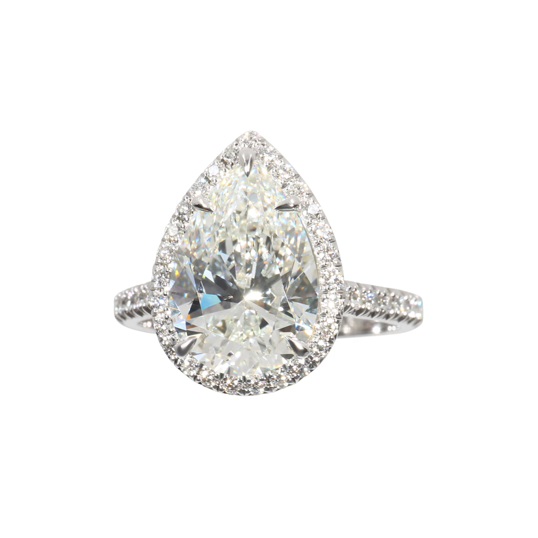 Platinum, 4.02ct Pear Shape Diamond and Diamond Engagement Ring
