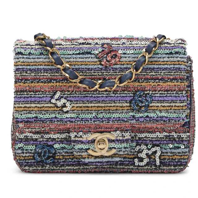 Multicolor Sequin Mini Square Half Flap Bag Pale Gold Hardware, 2023