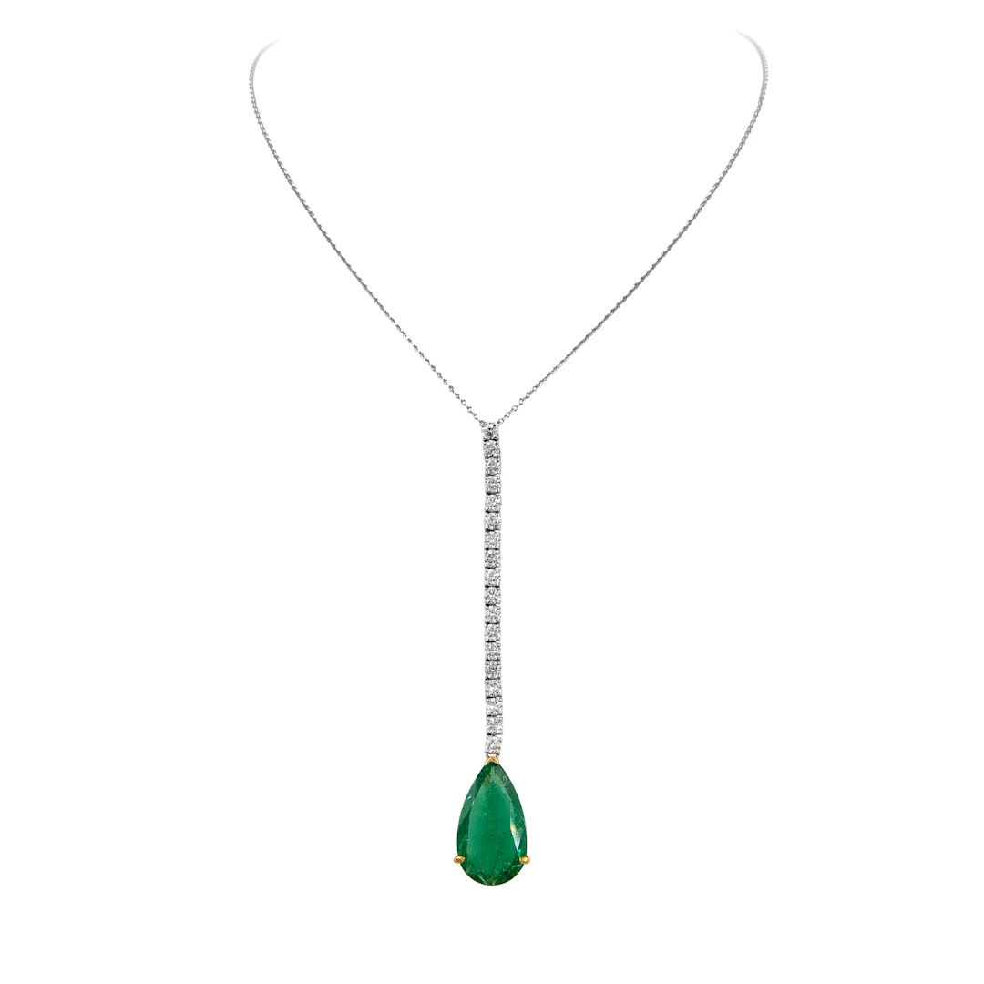 White Gold, Gold, 20.15ct Emerald and Diamond Lariat Necklace