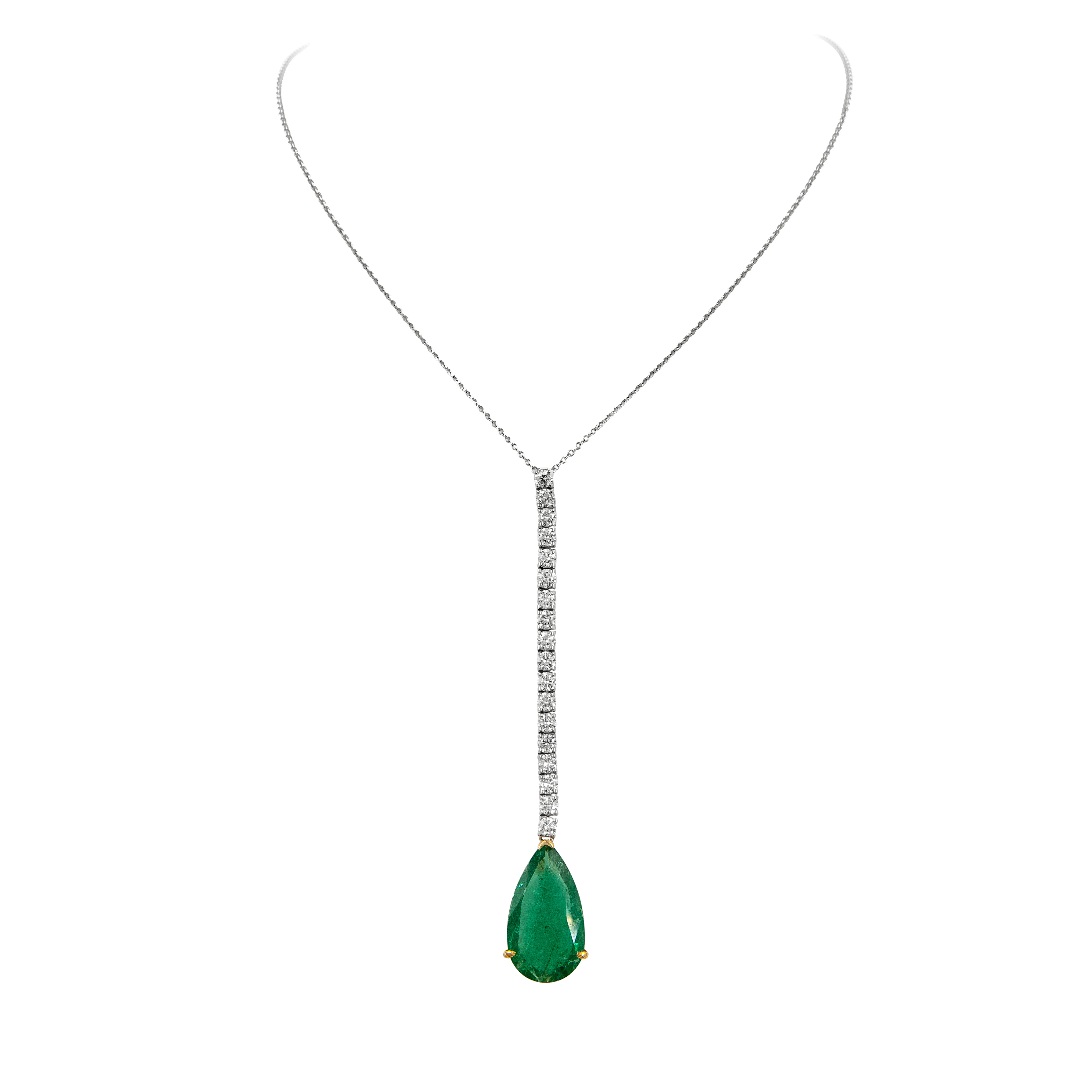 White Gold, Gold, 20.15ct Emerald and Diamond Lariat Necklace