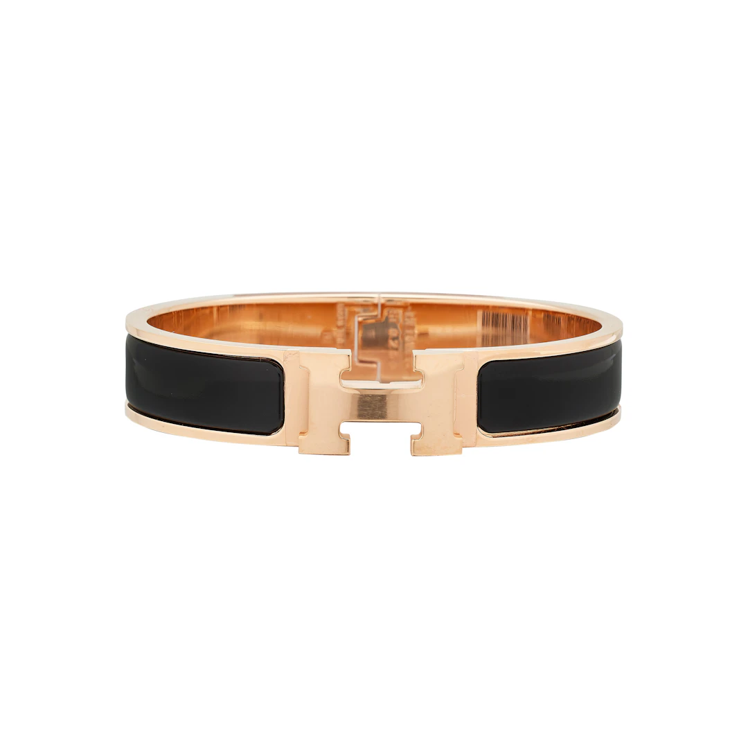 Black Enamel Clic H Bracelet PM Rose Gold Hardware