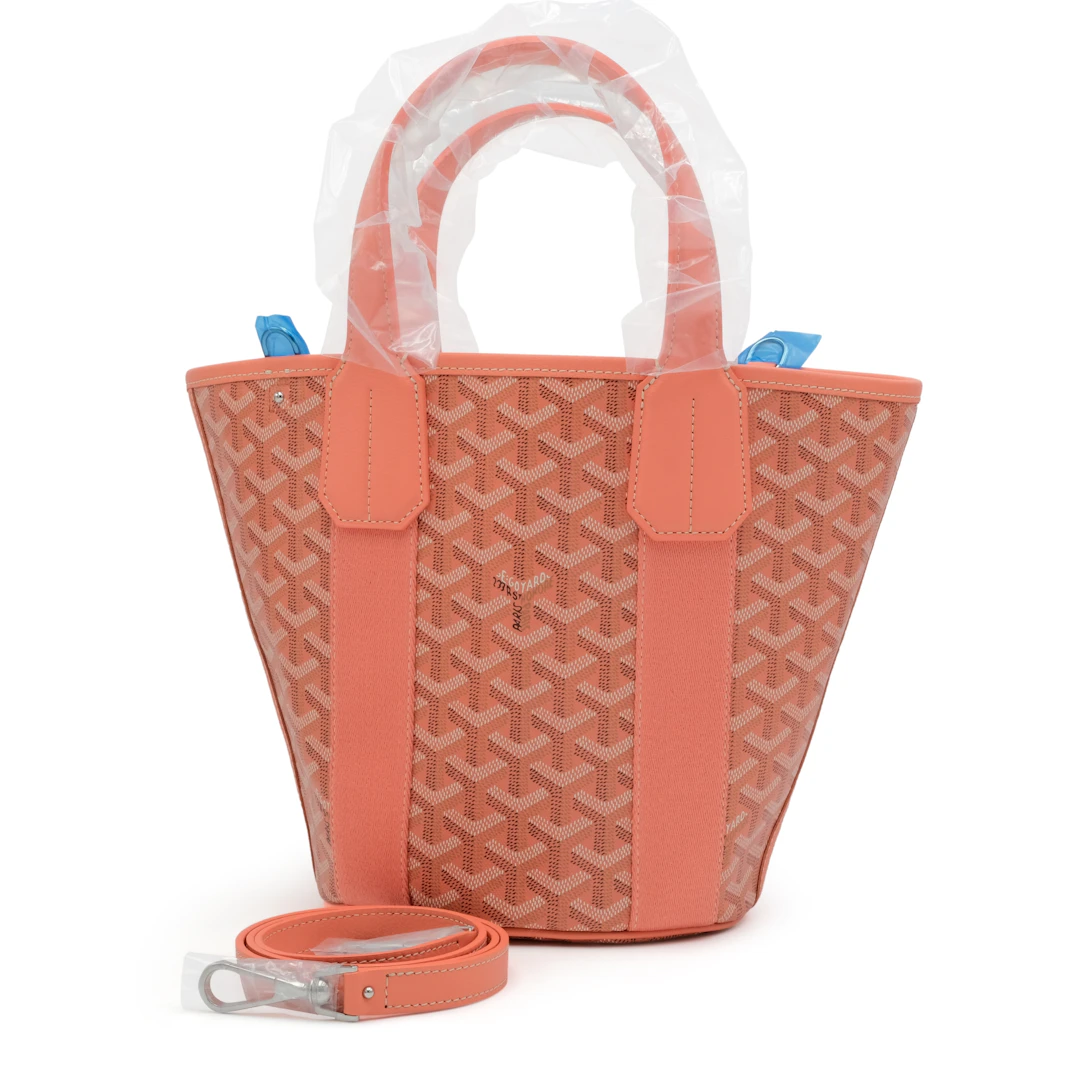 Coral Goyardine Canvas and Chevroches Calfskin Belharra PM Bag Palladium