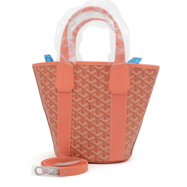 Coral Goyardine Canvas and Chevroches Calfskin Belharra PM Bag Palladium