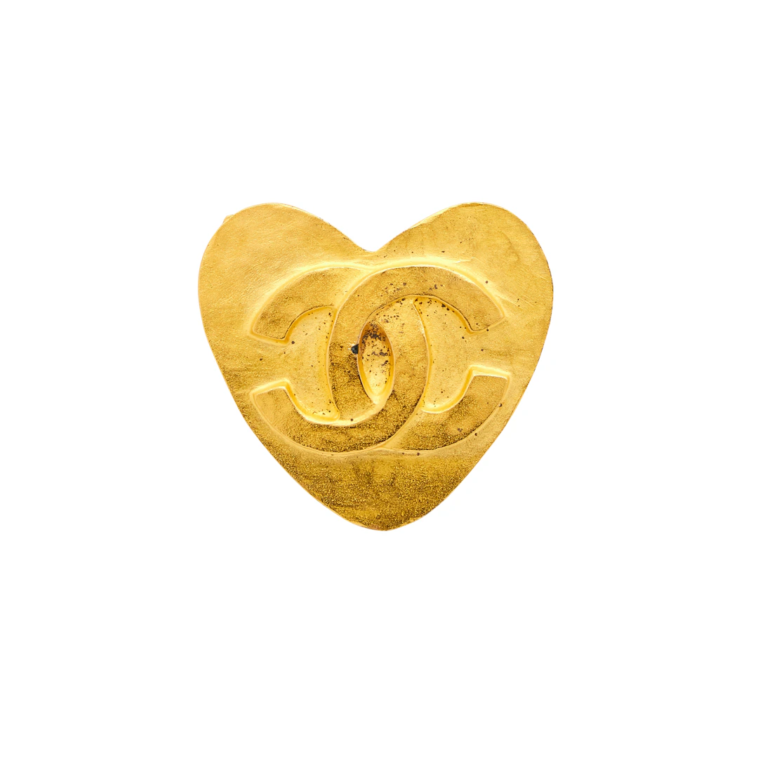 Vintage Gold Metal Heart Brooch, 1995