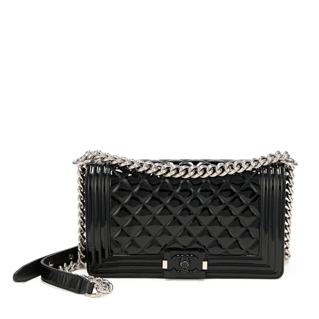 Black Quilted Patent Leather Medium Boy Bag Silver Hardware, 2014-2015