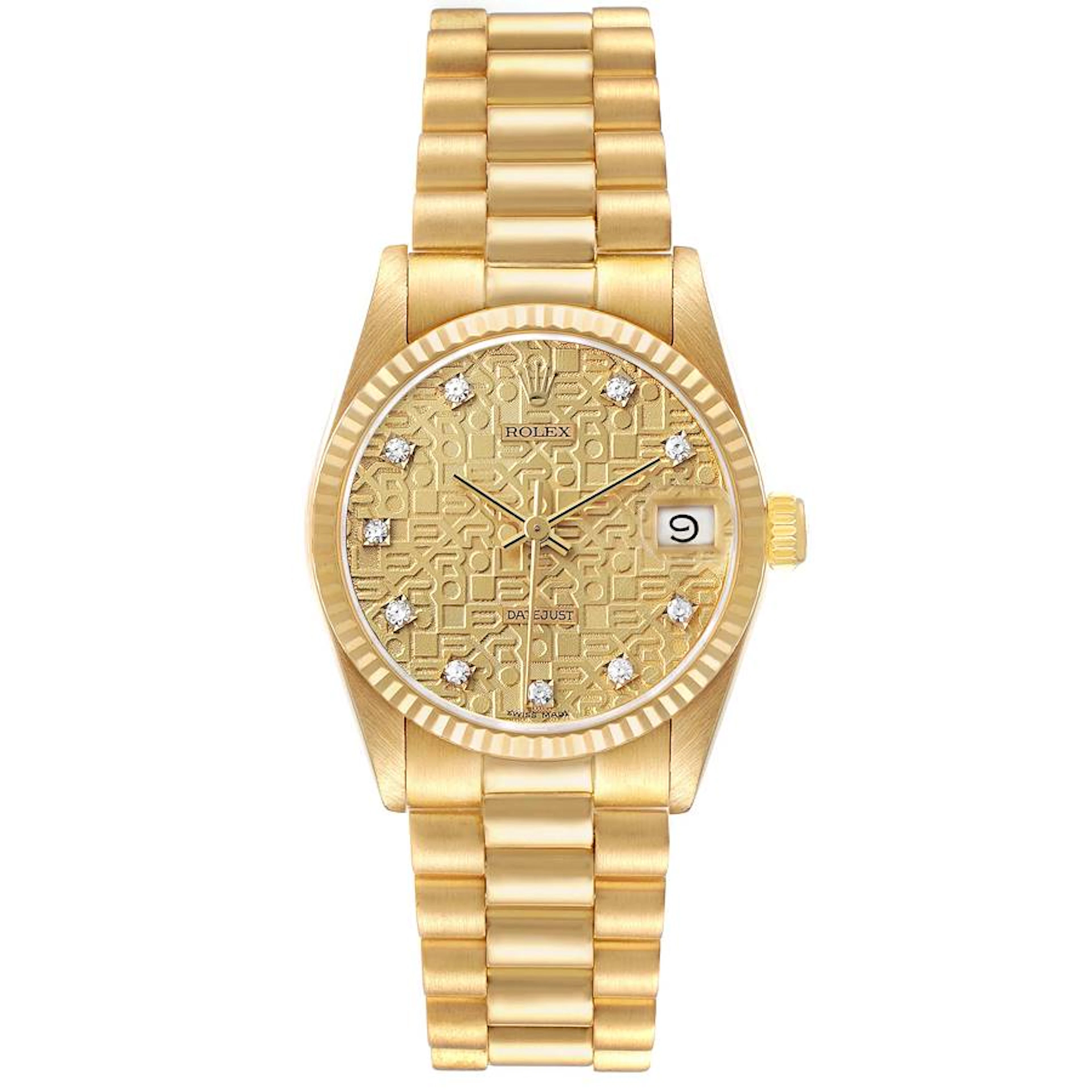 President Datejust (Reference 68278). A 31mm yellow gold diamond-set