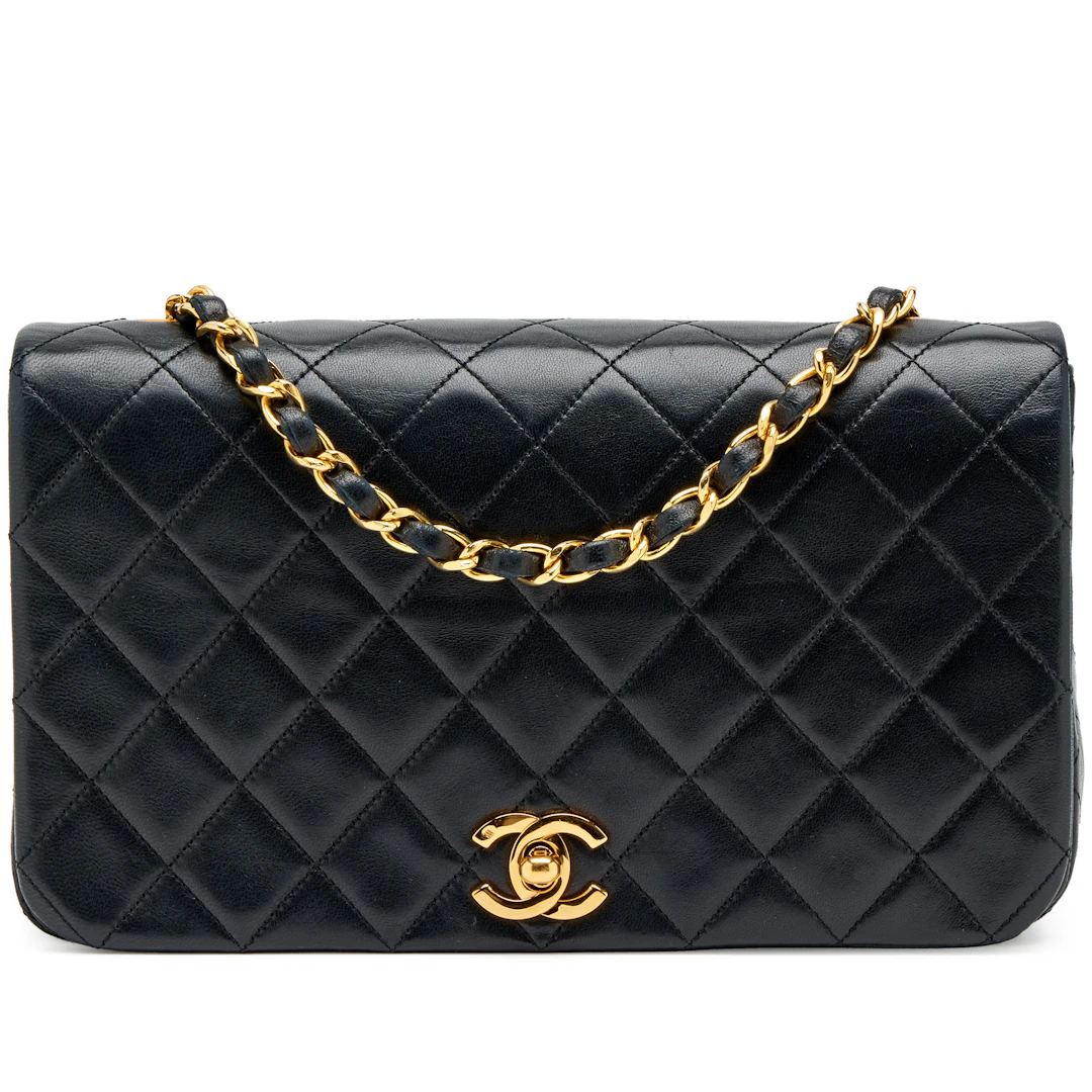 Vintage Black Quilted Lambskin Medium Full Flap Bag Gold Hardware, 1989-1991