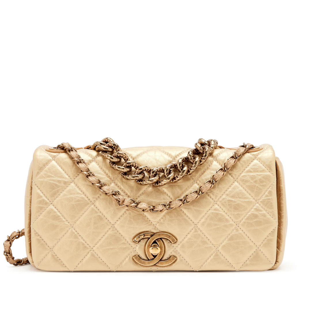Gold Quilted Aged Calfskin Paris-Bombay Pondicherry Small Flap Bag