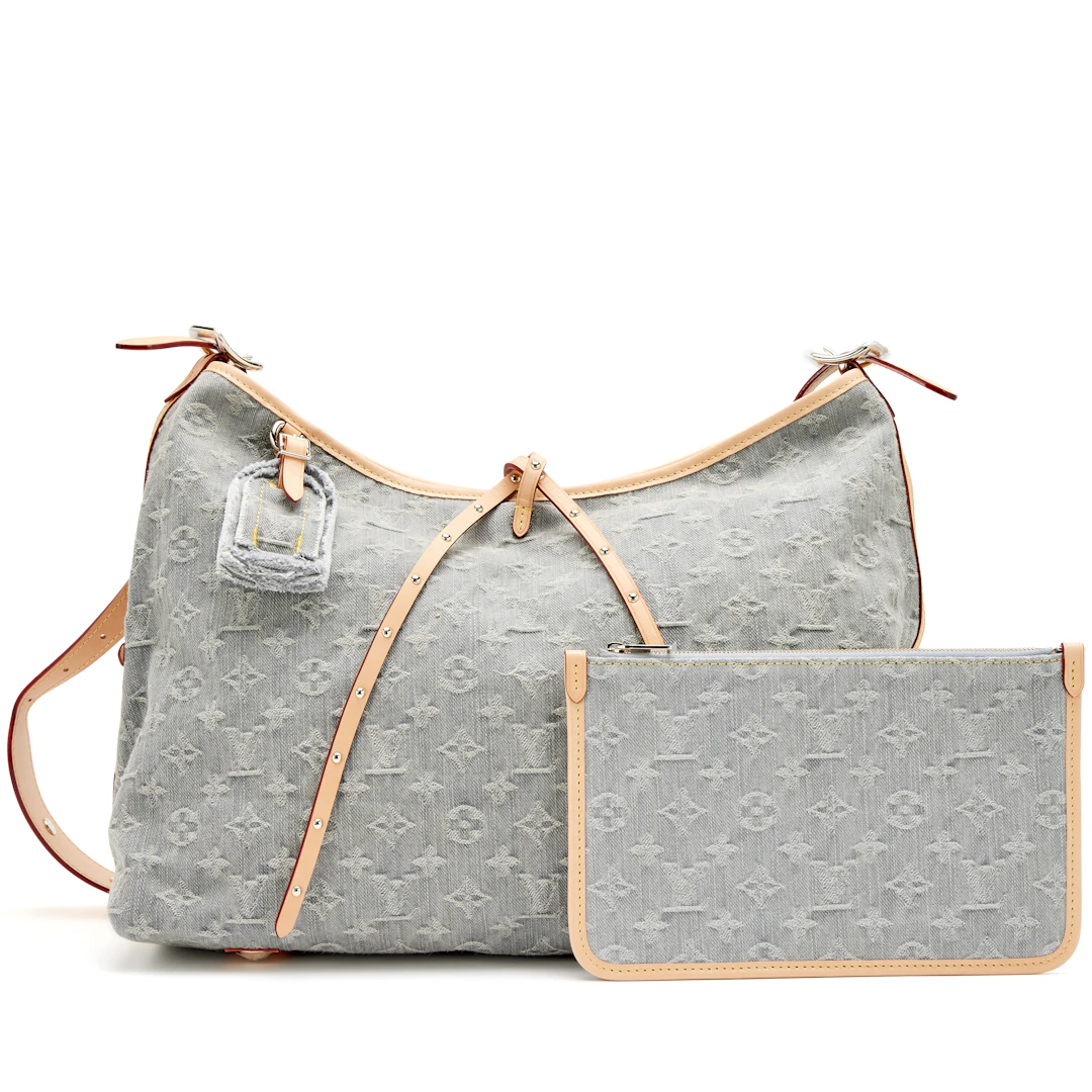 Washed Gray Monogram Denim Carryall MM Bag Gold Hardware, 2025