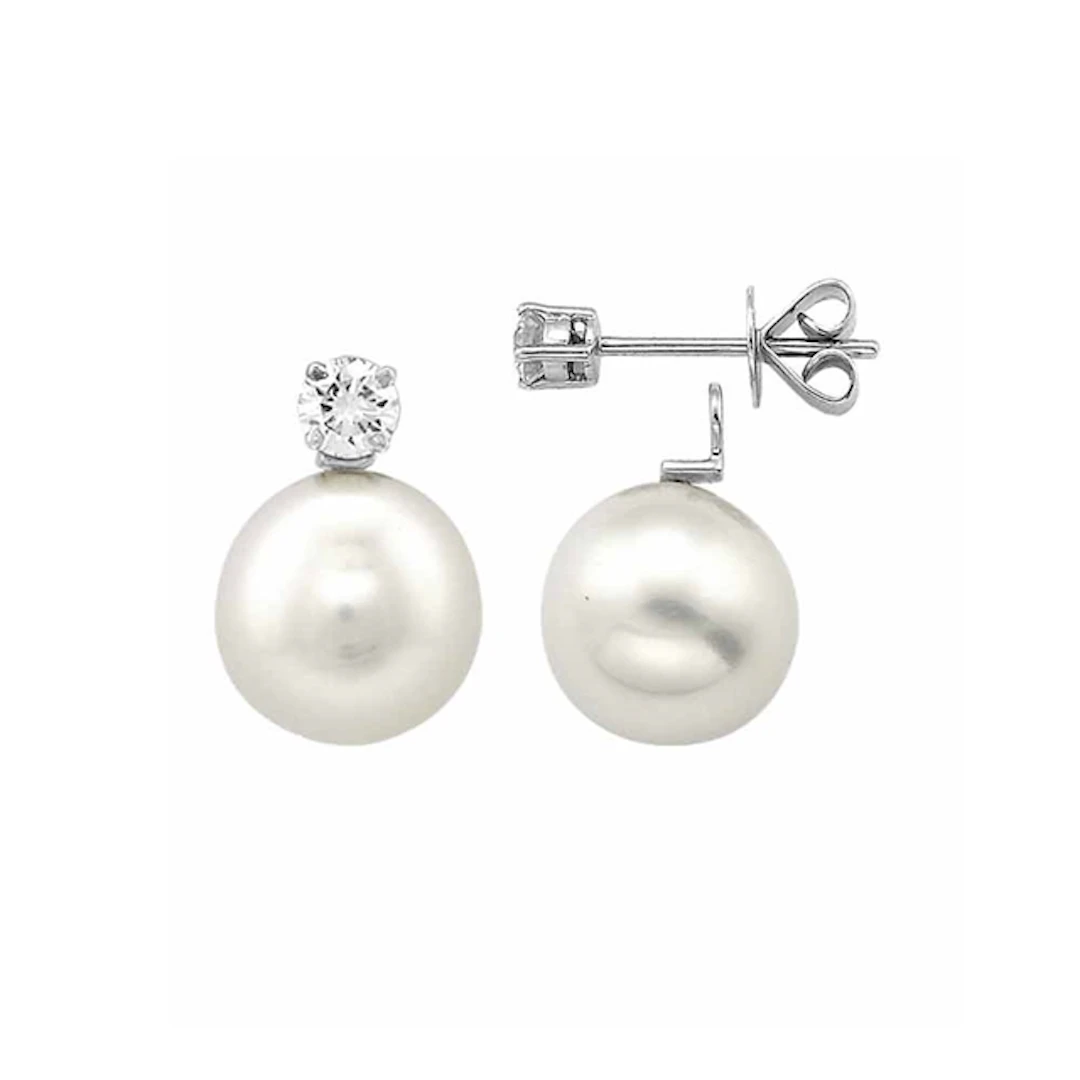 White Gold, Cultured South Sea Pearl and Diamond Convertible Stud Earrings