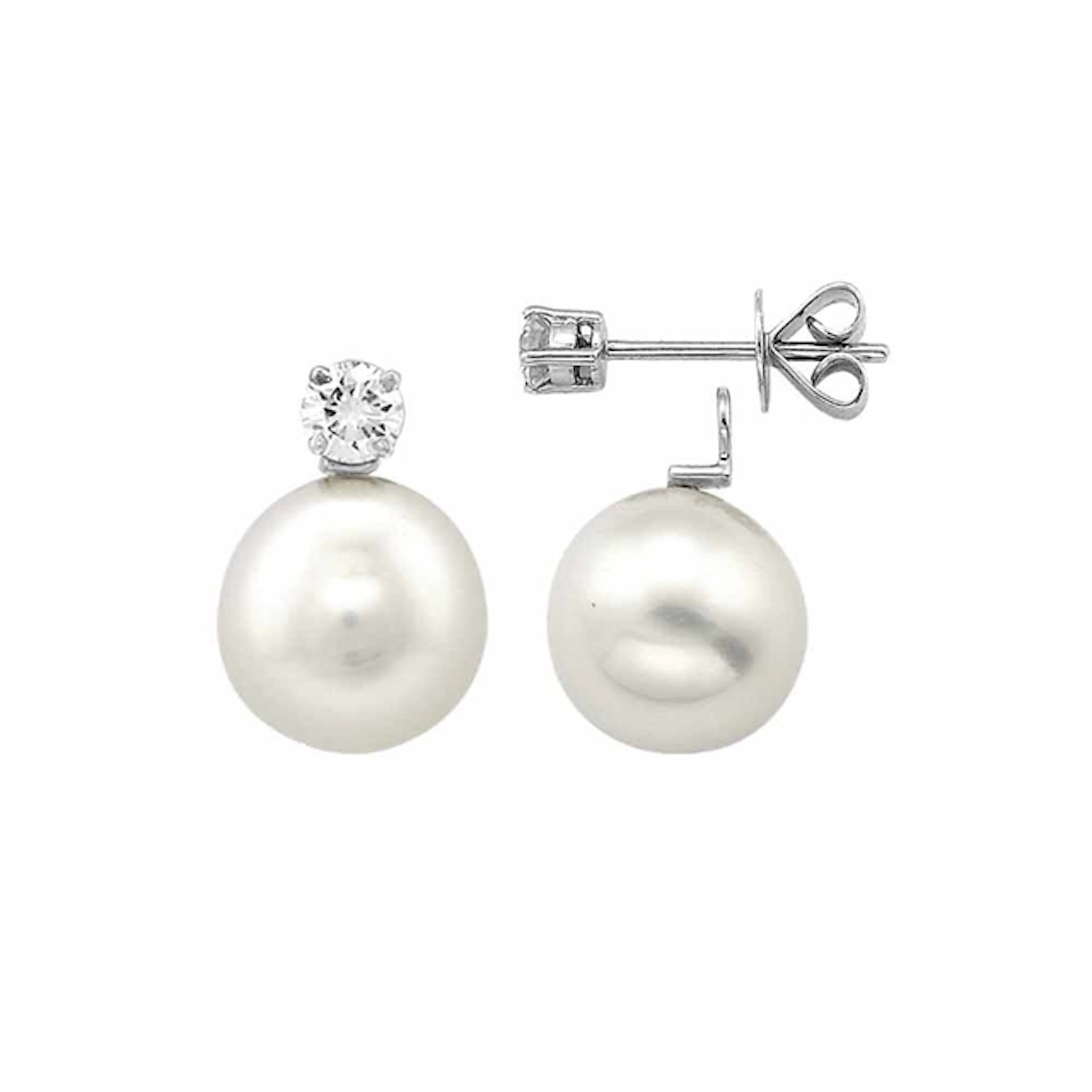 White Gold, Cultured South Sea Pearl and Diamond Convertible Stud Earrings