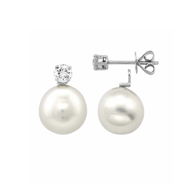 White Gold, Cultured South Sea Pearl and Diamond Convertible Stud Earrings