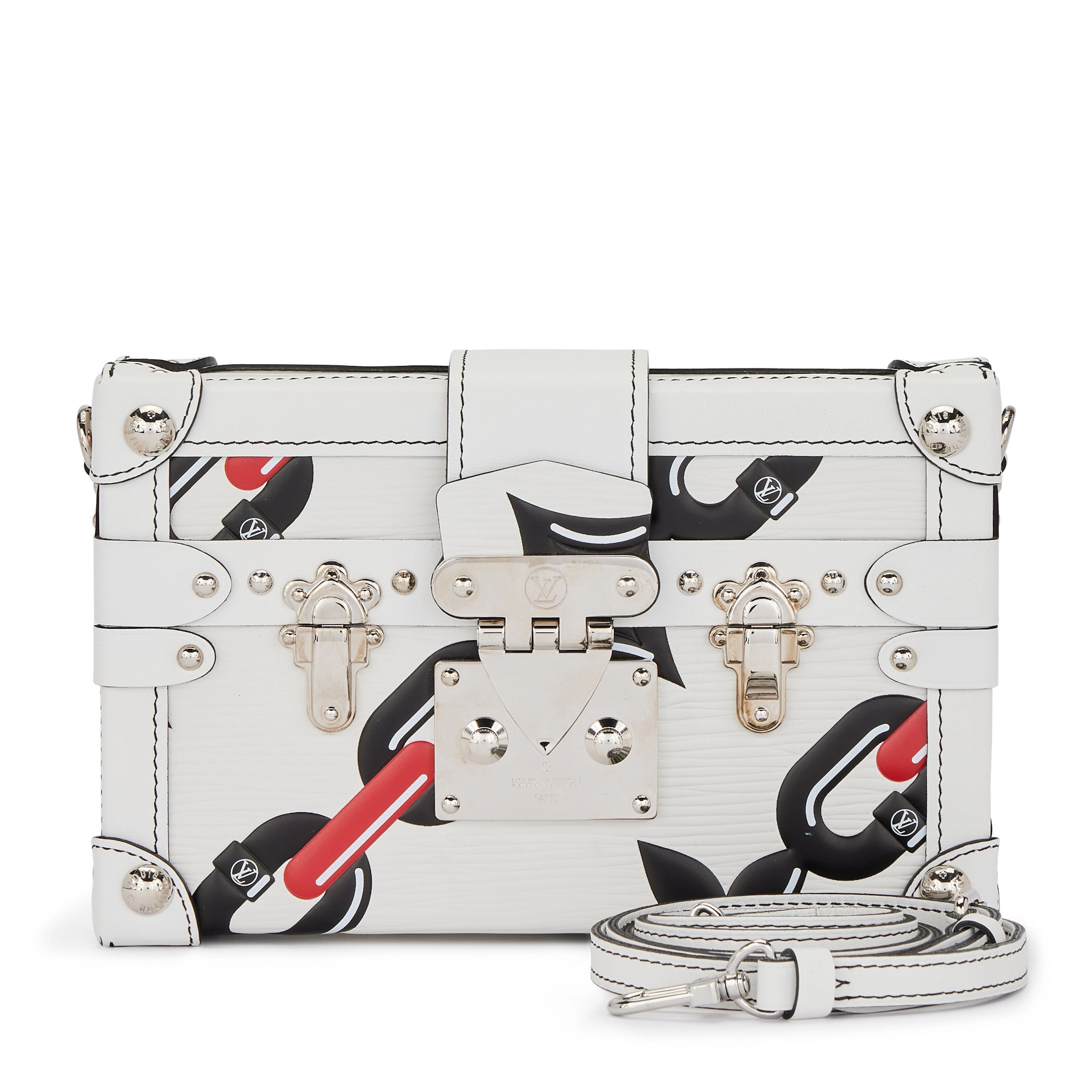 Red, White, and Black Epi Chain Flower Petite Malle Silver Hardware, 2016