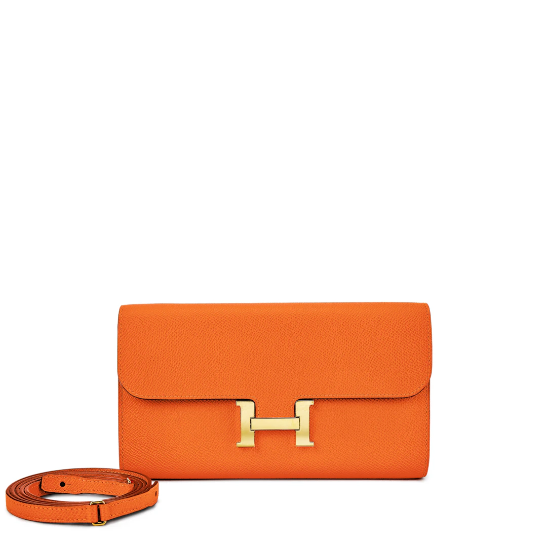 Orange H Epsom Constance-to-go Wallet Gold Hardware, 2023