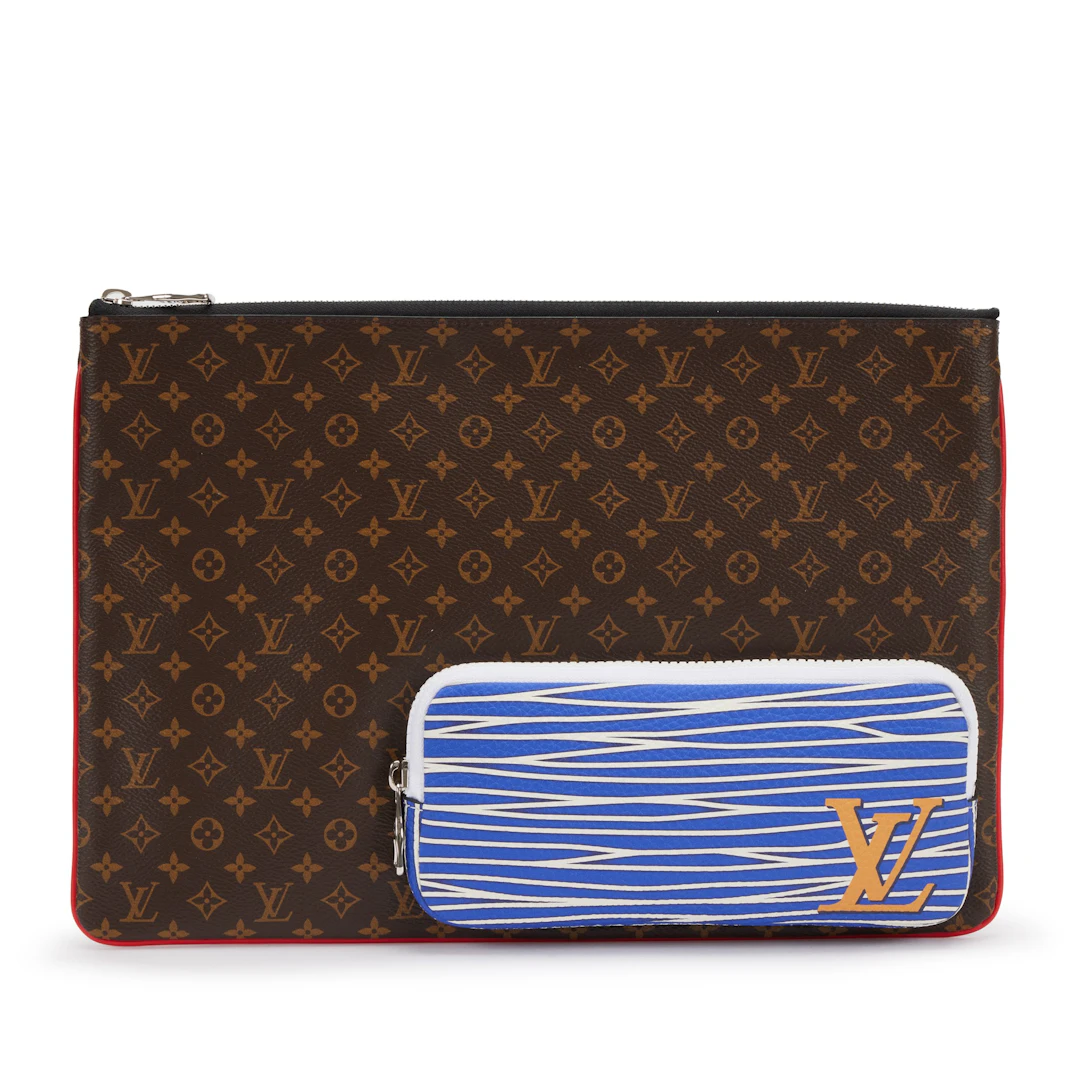 Virgil Abloh Brown Mini Monogram Coated Canvas & Blue Leather A4 Multipocket