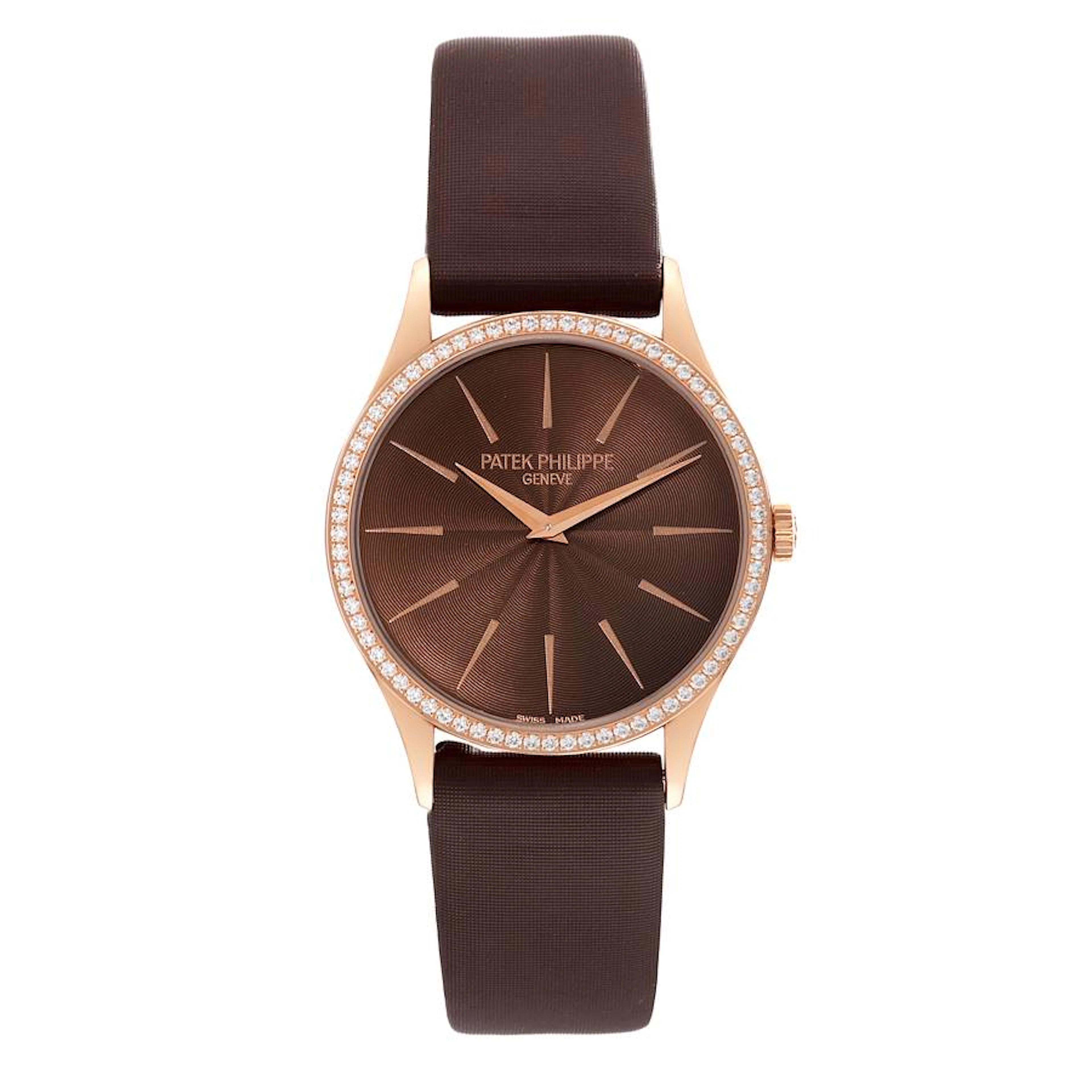 Calatrava (Reference 4897R-001). A 33mm rose gold diamond-set manual