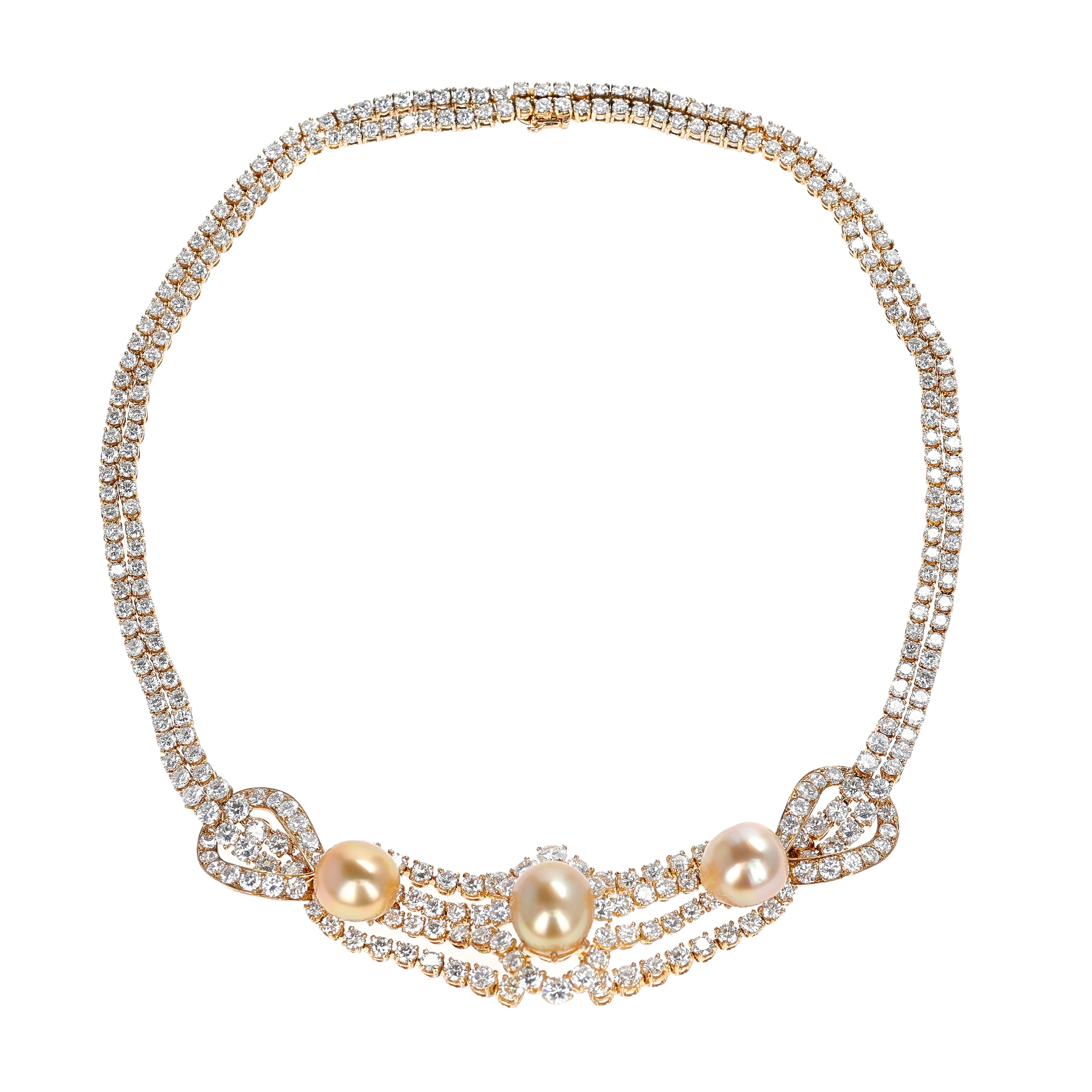 Gold, Cultured Pearl and Diamond Necklace