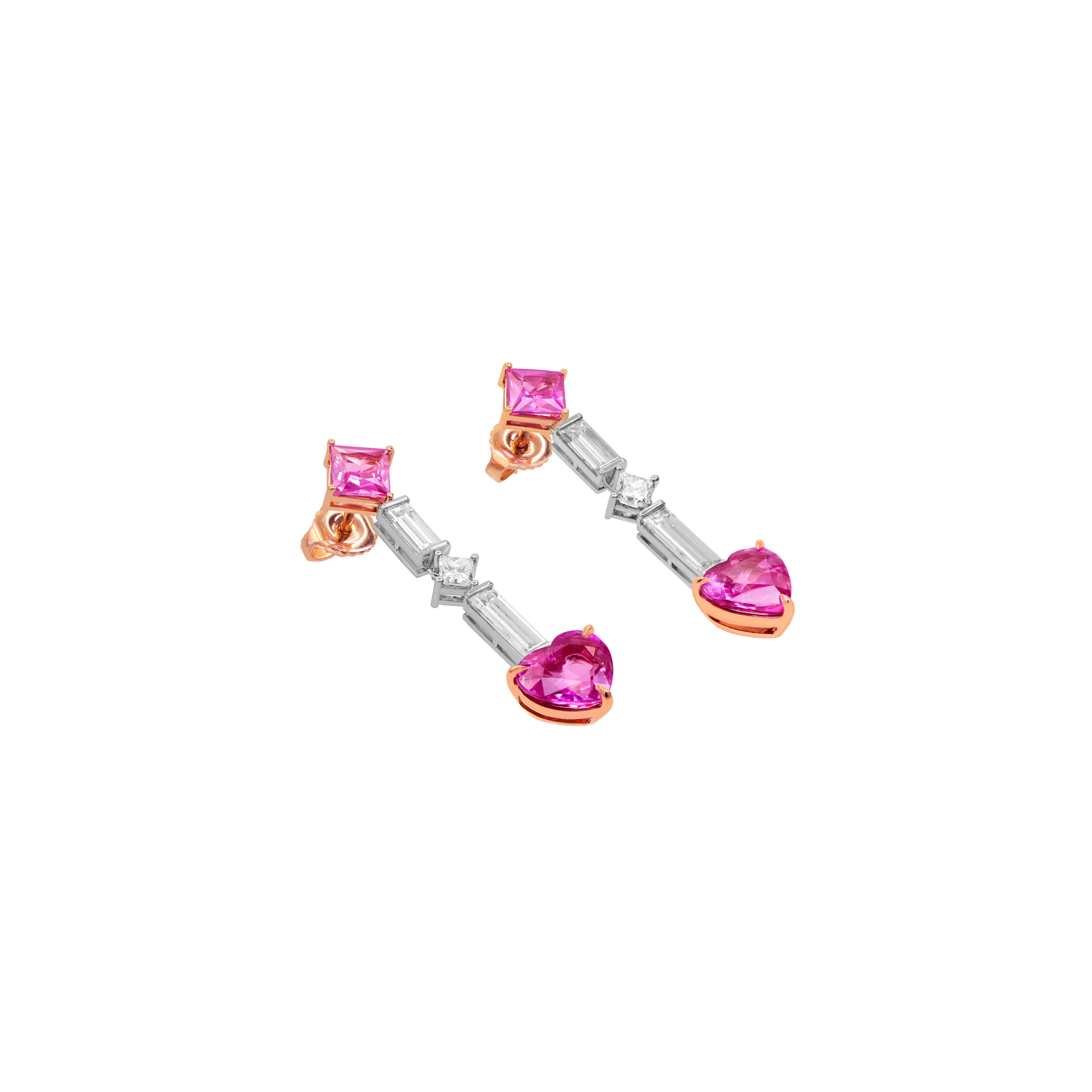 Platinum, Rose Gold, 5.30ct Pink Sapphire and Diamond Drop Earrings