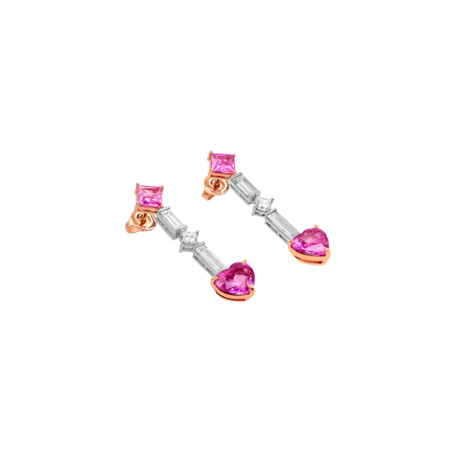 Platinum, Rose Gold, 5.30ct Pink Sapphire and Diamond Drop Earrings