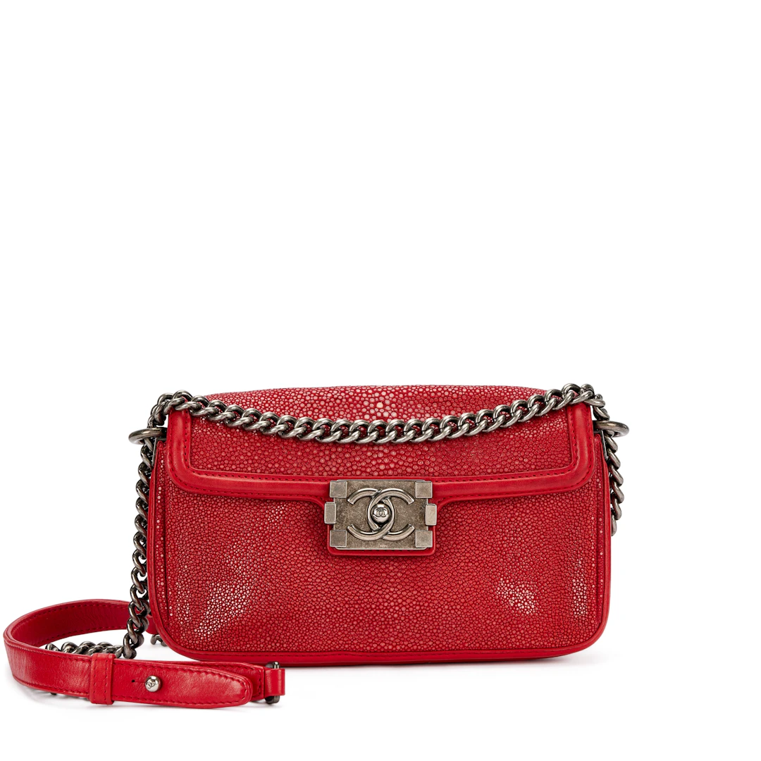 Red Galuchat Stingray and Calfskin Boy Clutch Ruthenium Hardware, 2012-13