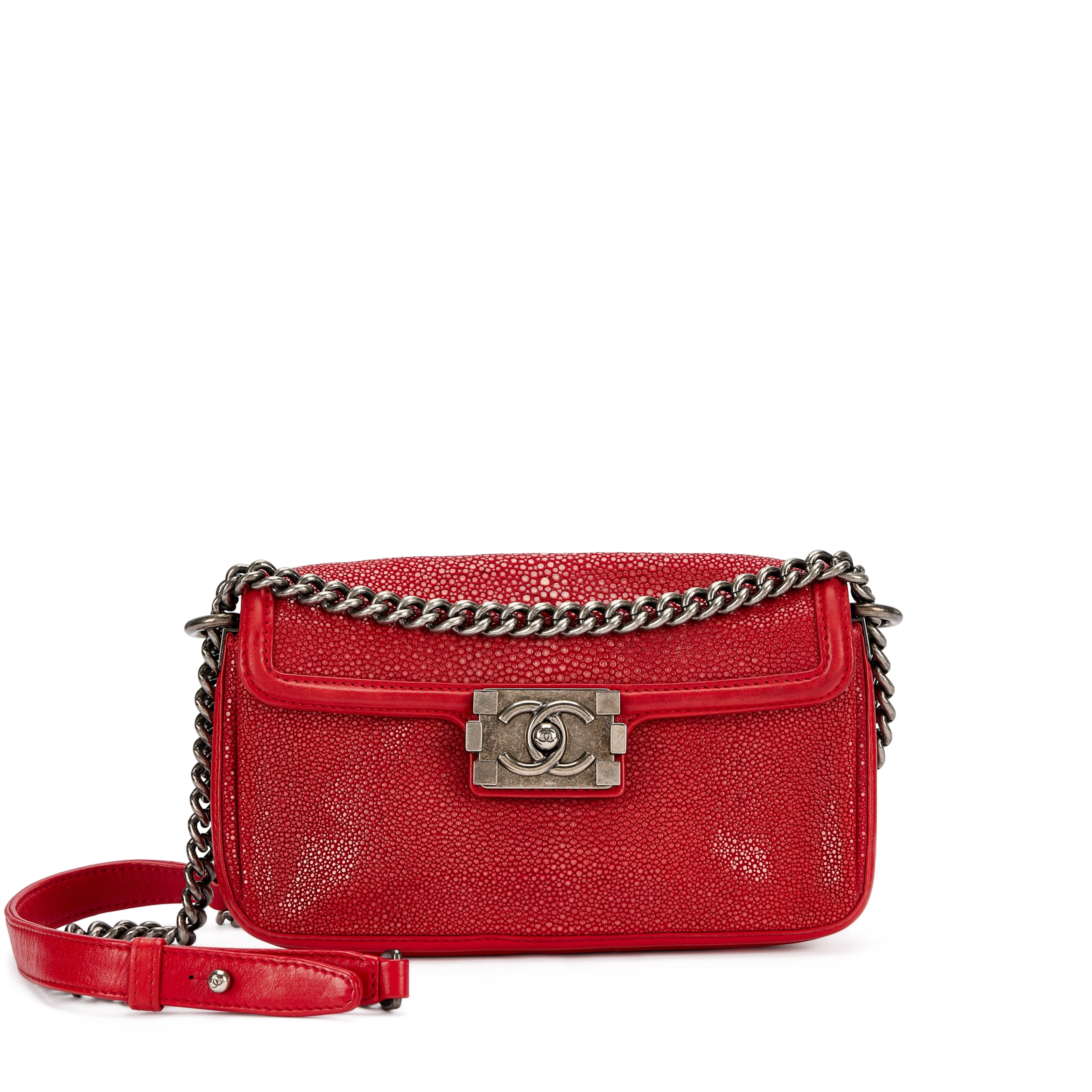 Red Galuchat Stingray and Calfskin Boy Clutch Ruthenium Hardware, 2012-13