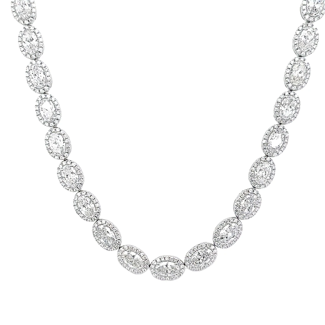 White Gold and 18.55ctw Oval Cut Diamond Tennis Necklace