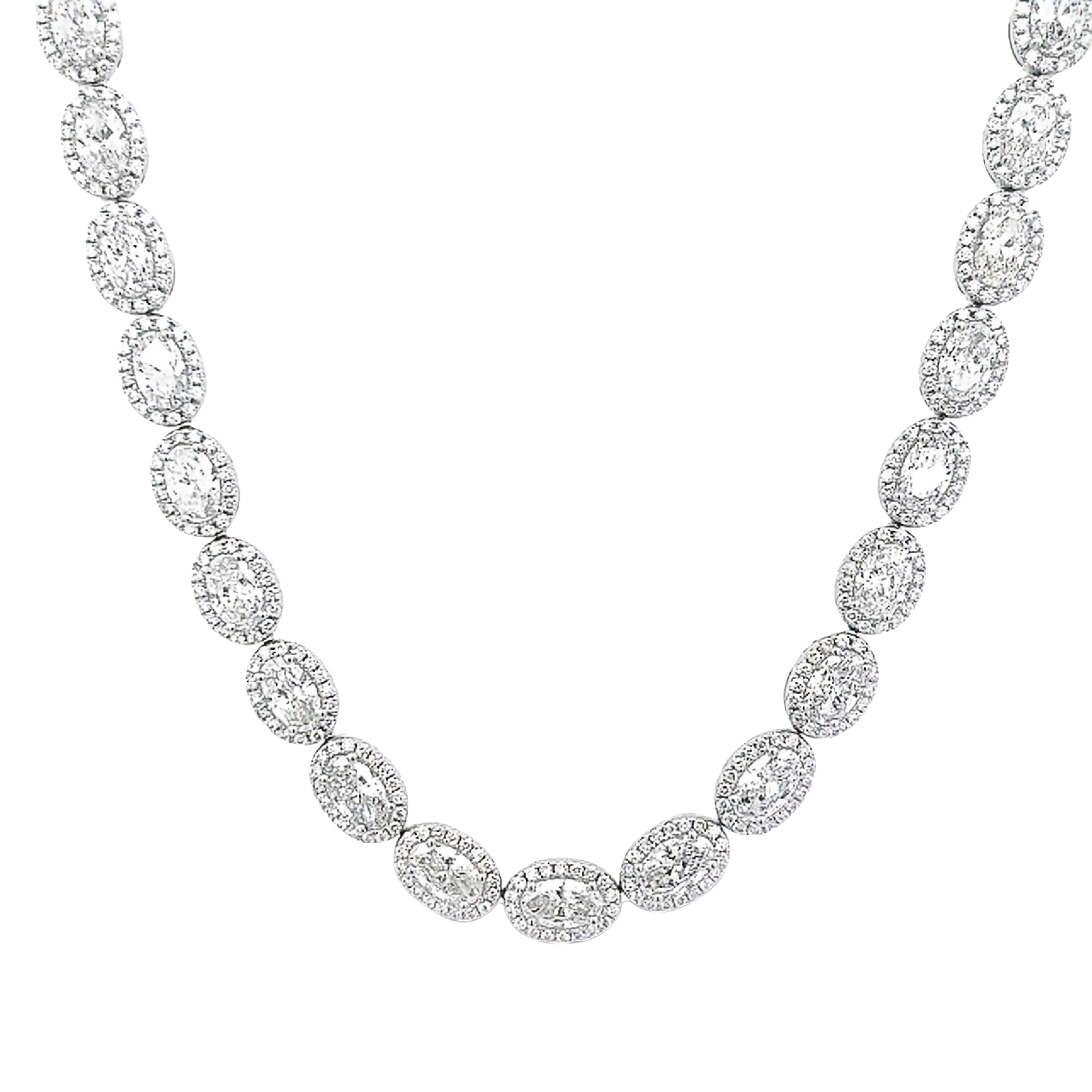 White Gold and 18.55ctw Oval Cut Diamond Tennis Necklace