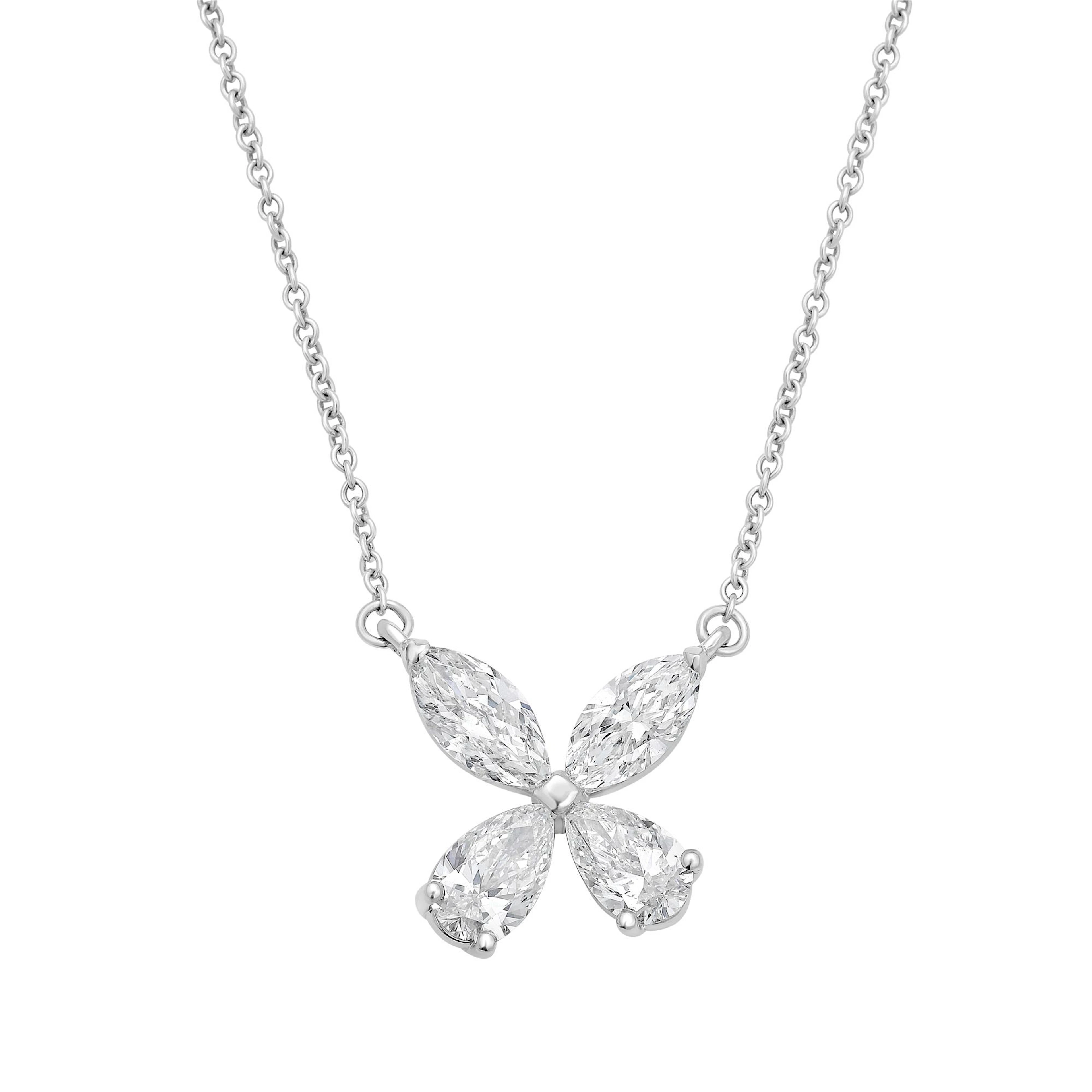 Platinum and Diamond Floral Pendant Necklace