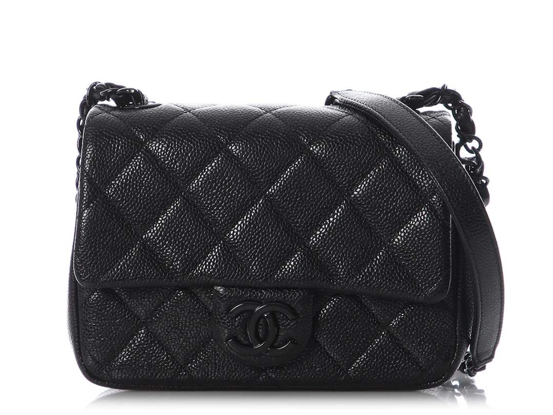 Black Quilted Caviar Incognito Mini Square Flap Bag Black Hardware, 2020