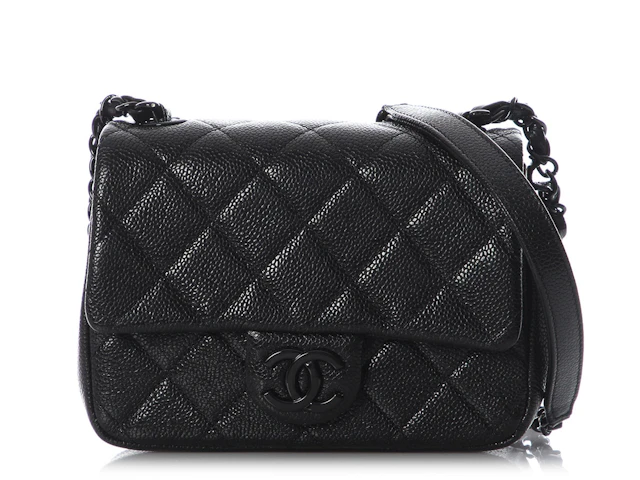 Black Quilted Caviar Incognito Mini Square Flap Bag Black Hardware, 2020