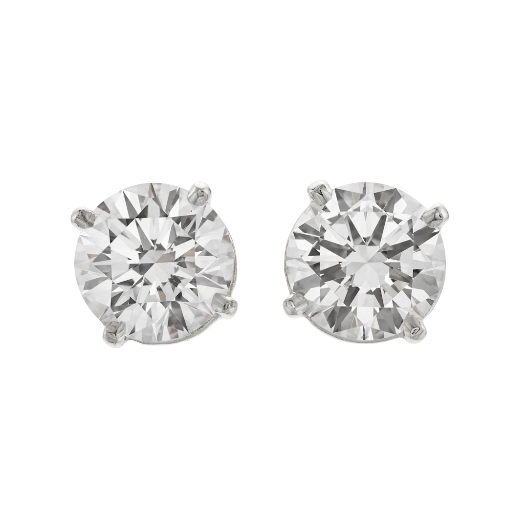 Platinum and 3.04ctw Round Brilliant Cut Diamond Stud Earrings