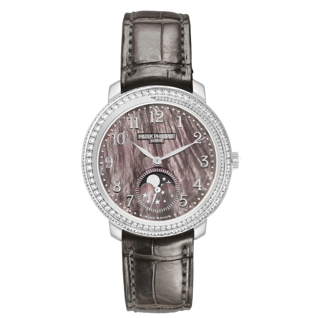 Complications (Reference 4968G). A 33.3mm white gold diamond-set manual