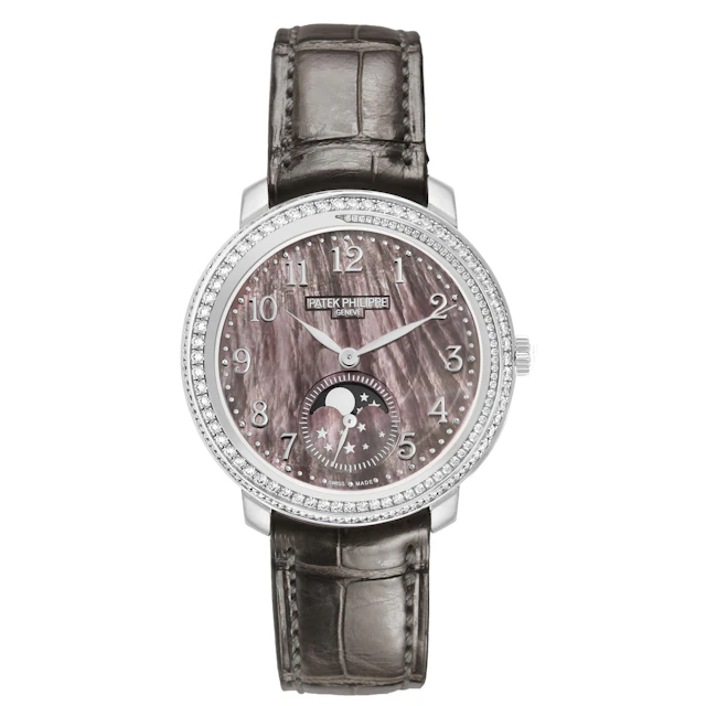Complications (Reference 4968G). A 33.3mm white gold diamond-set manual