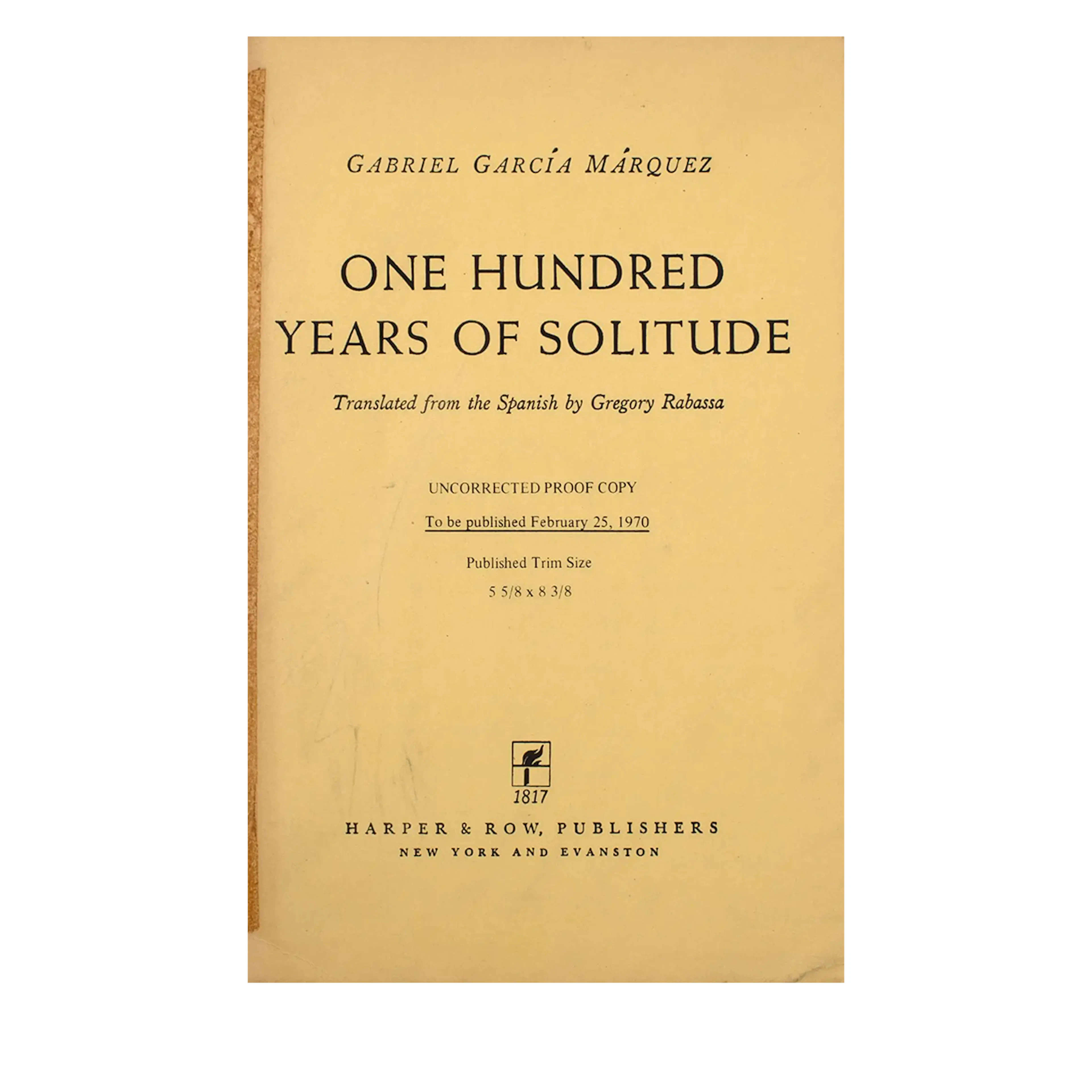 One Hundred Years of Solitude | Uncorrected Proof of the First American Edition