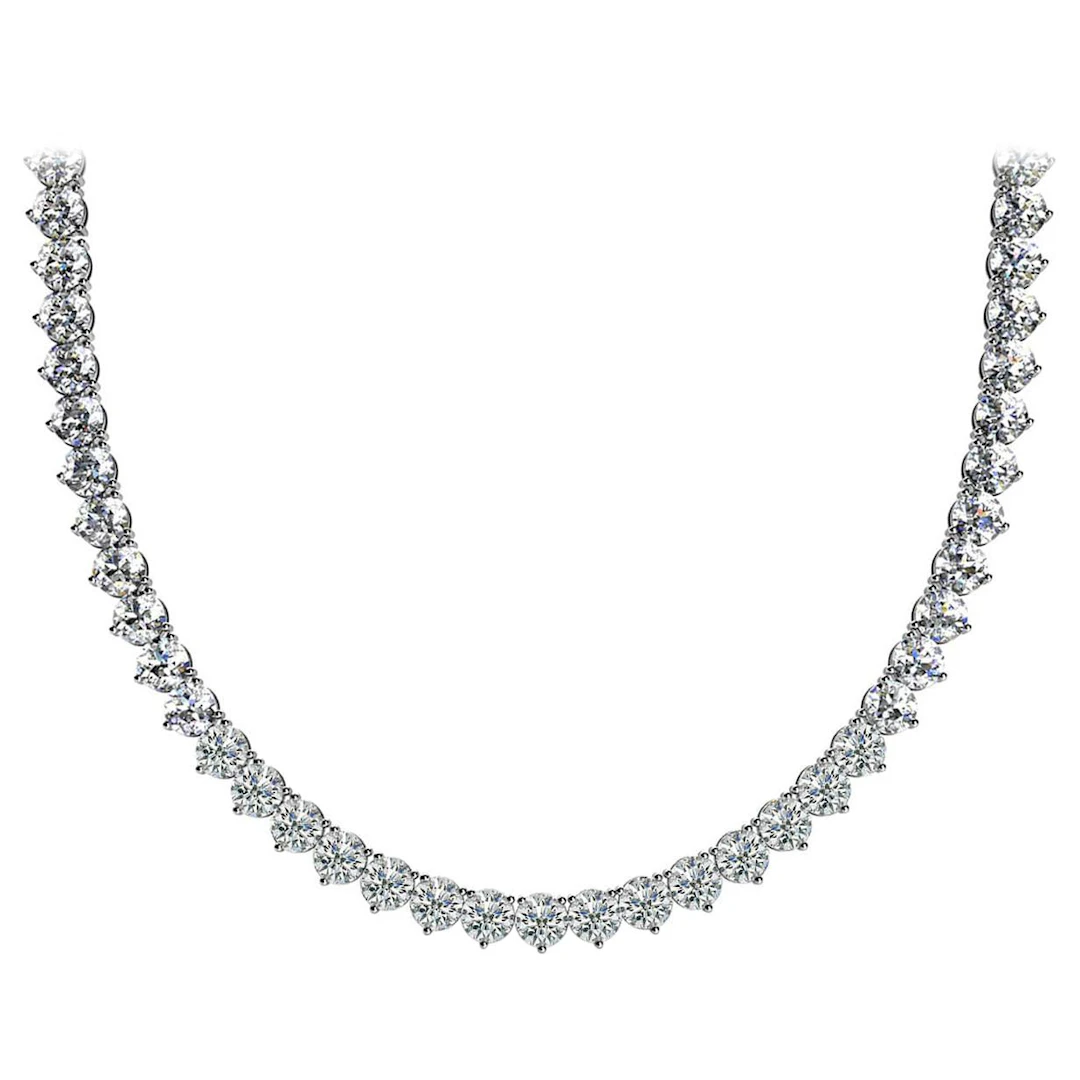 White Gold and 13.45ctw Round Brilliant Cut Diamond Tennis Necklace