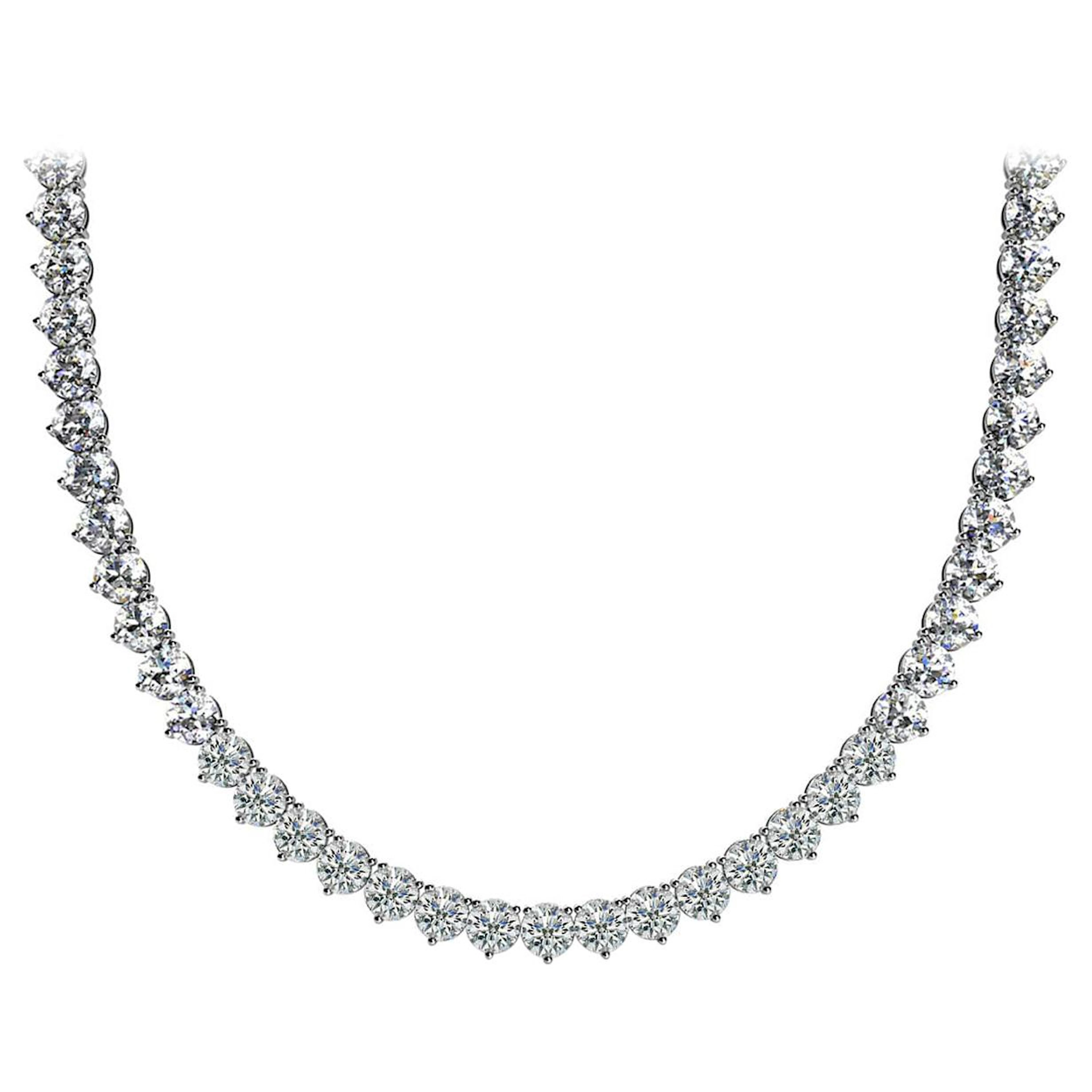 White Gold and 13.45ctw Round Brilliant Cut Diamond Tennis Necklace