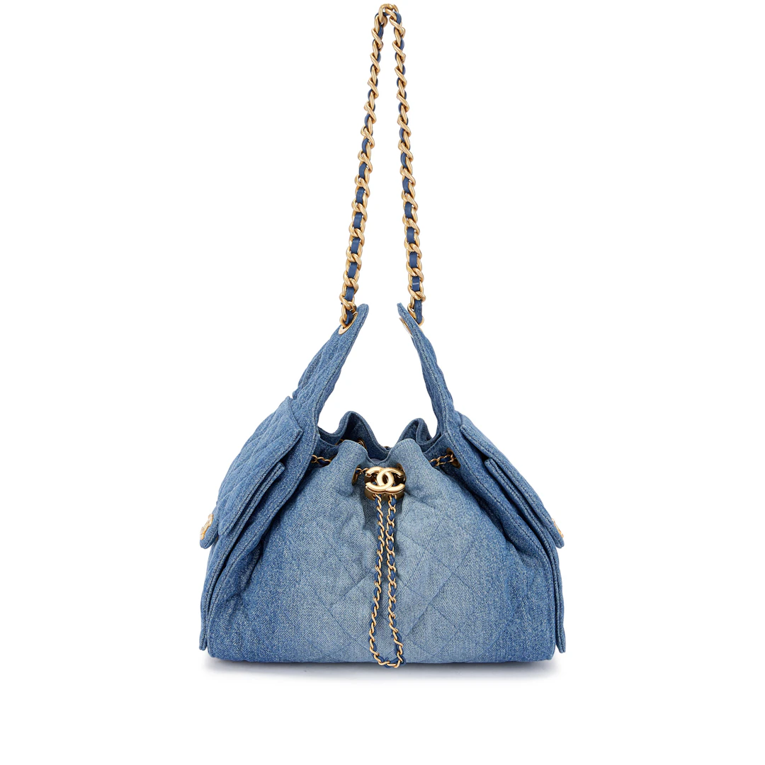 Blue Quilted Denim Small 25 Aged Gold Hardware