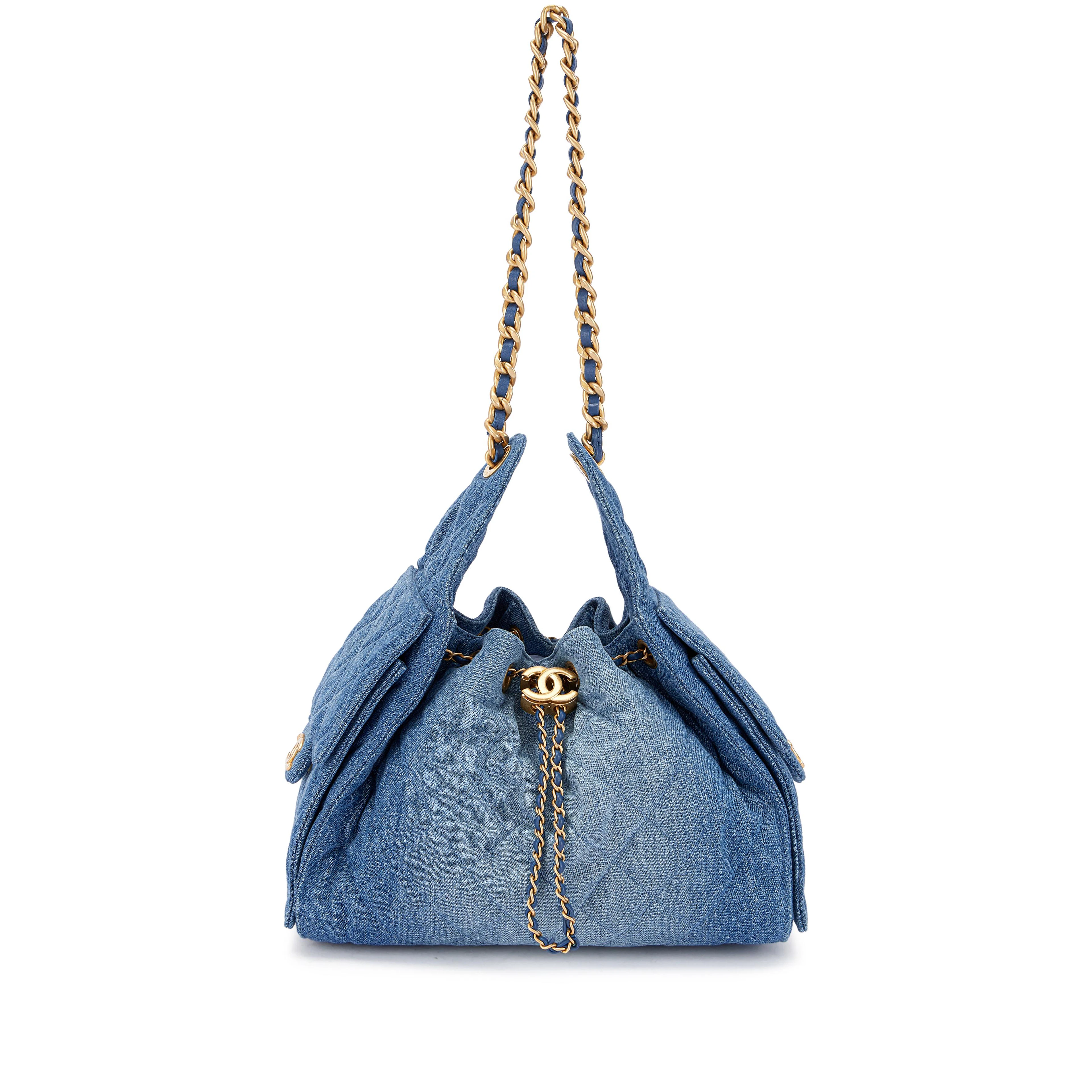 Blue Quilted Denim Small 25 Aged Gold Hardware