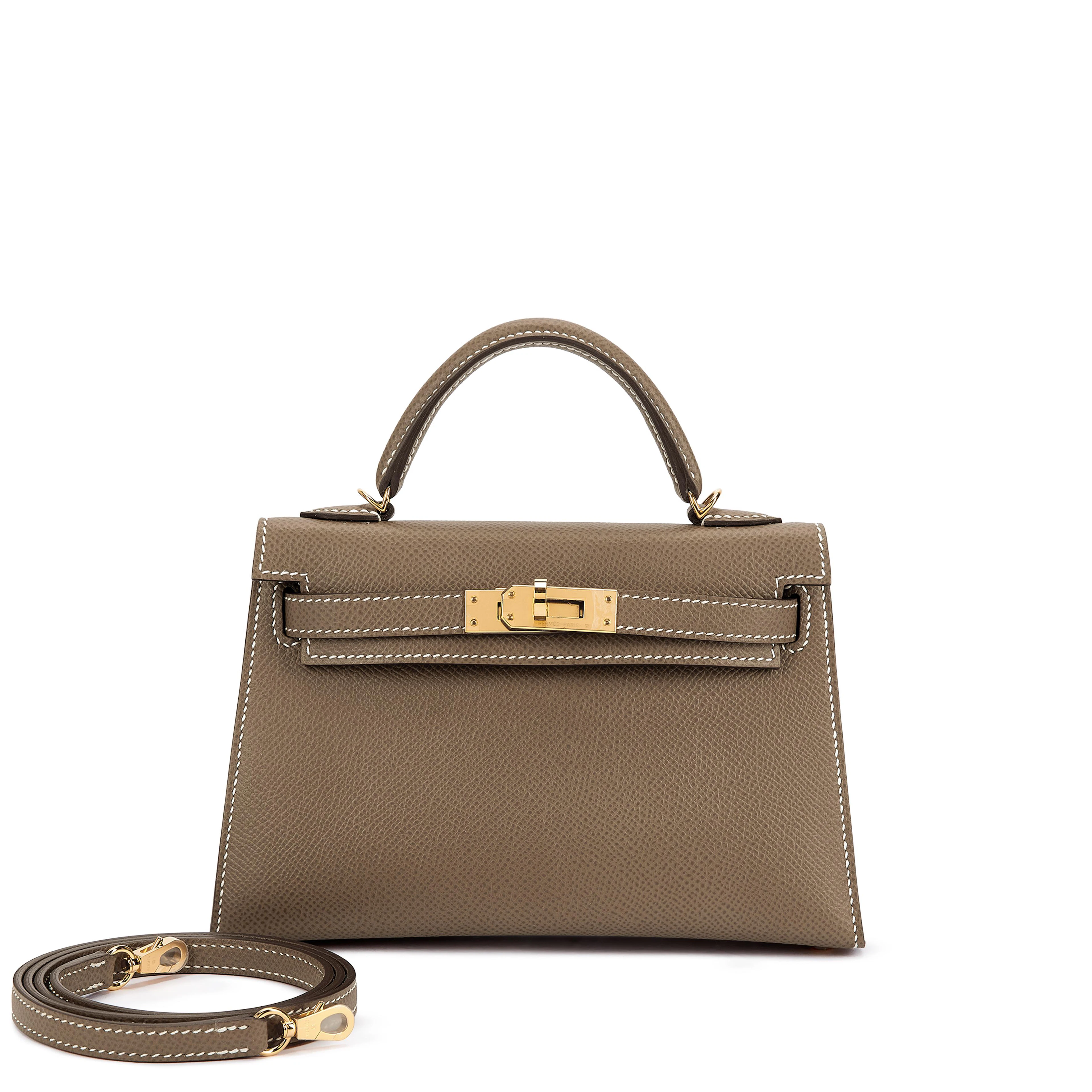 Etoupe Epsom Mini Kelly II Gold Hardware, 2026